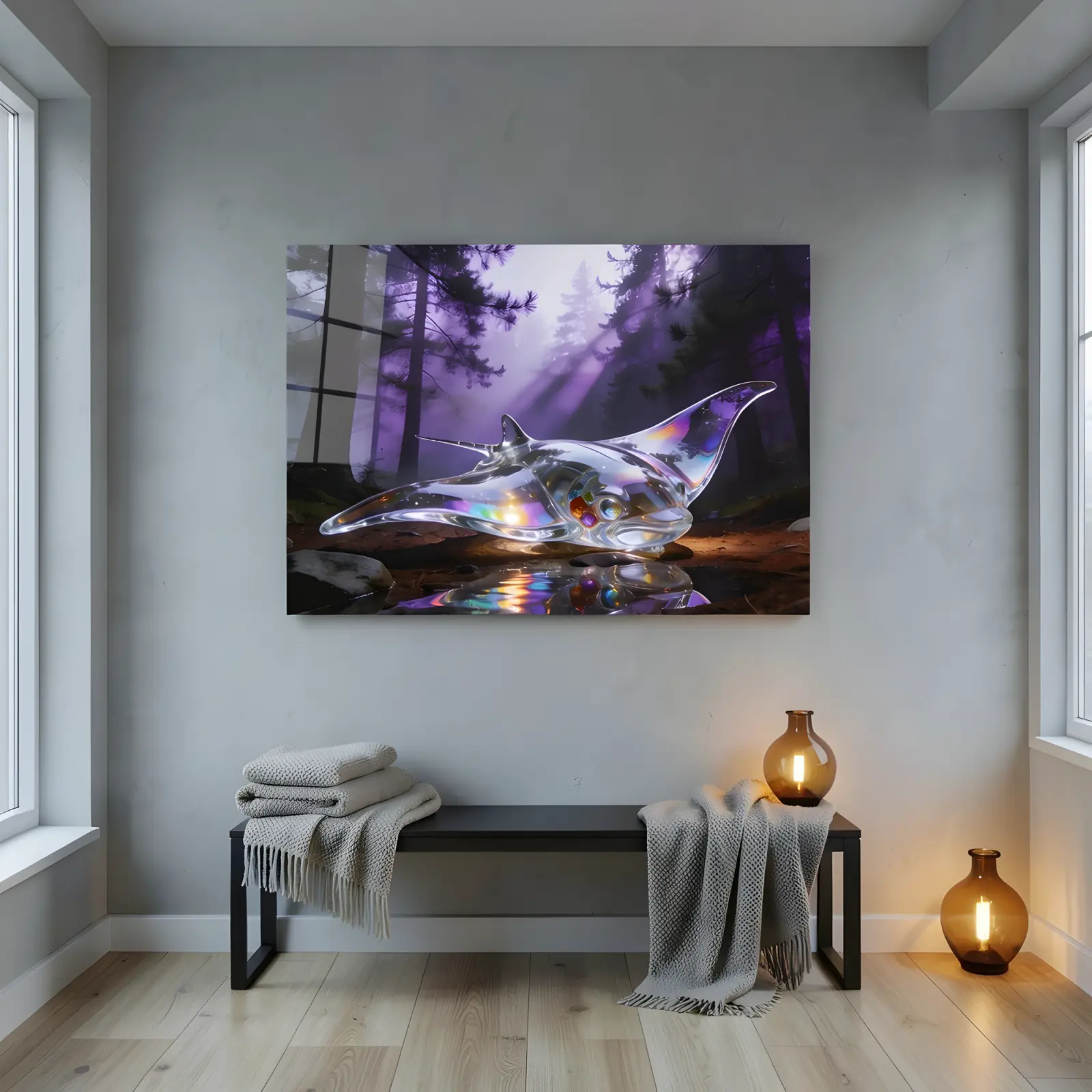 Manta Ray Wall Art Iridescent Violet Forest | Glass Wall Art — 5