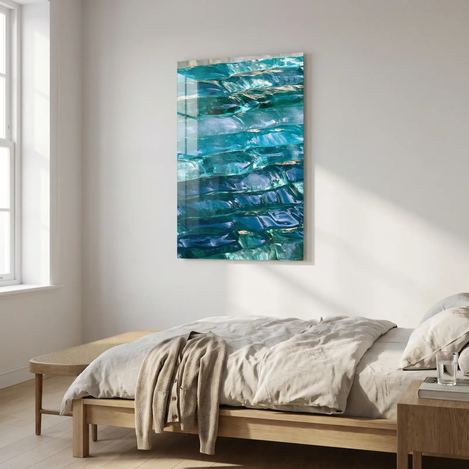 Ocean Blue Abstract Water Ice Layers | Glass Wall Art