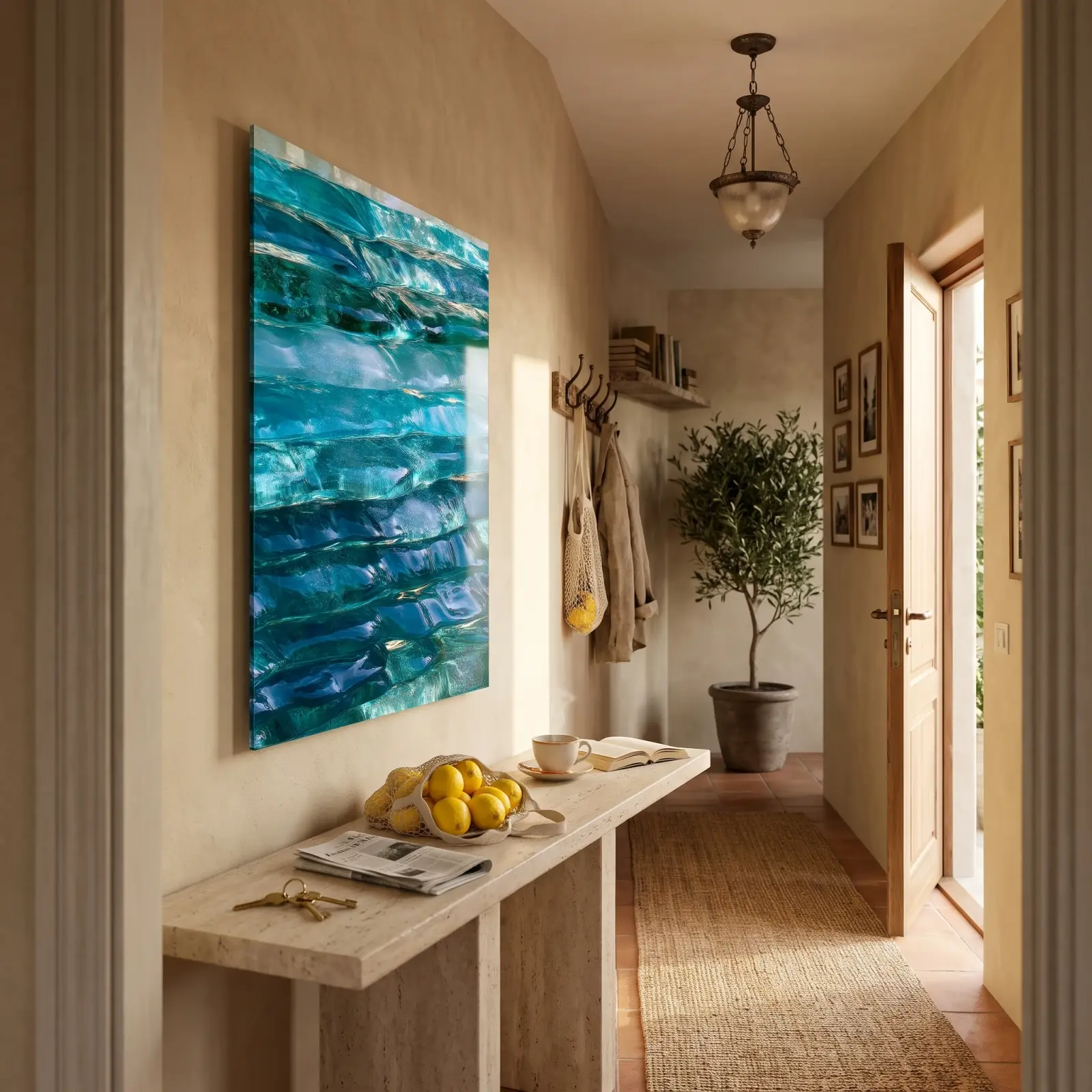 Ocean Blue Abstract Water Ice Layers | Glass Wall Art — 2