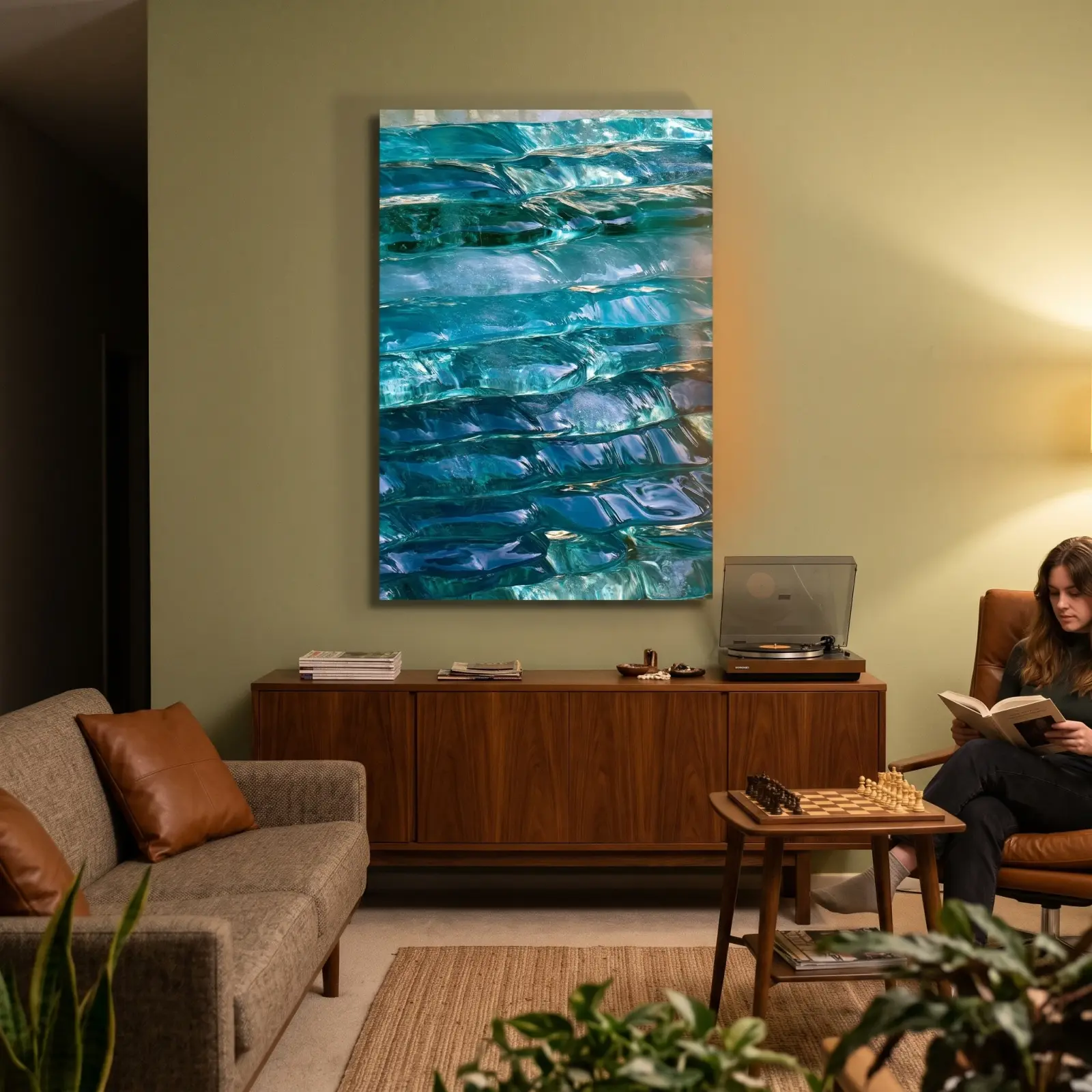 Ocean Blue Abstract Water Ice Layers | Glass Wall Art — 3