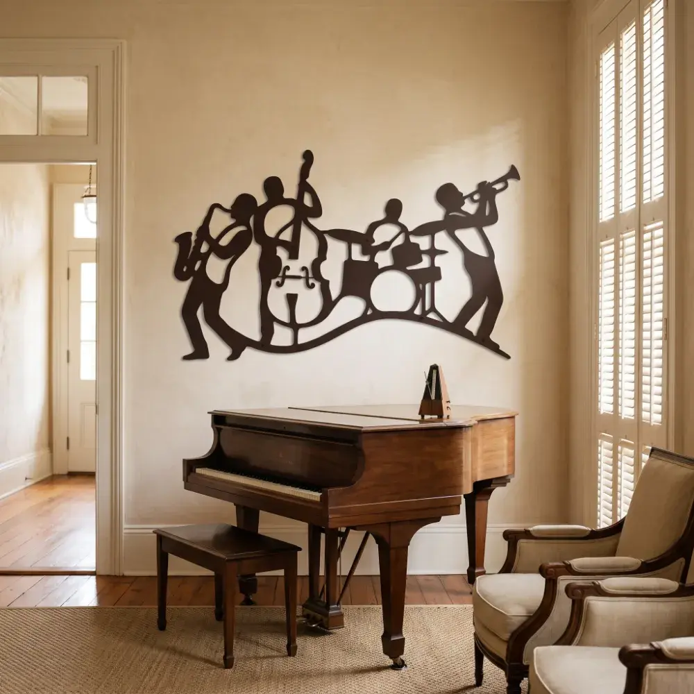 Jazz Band Metal Silhouette Wall Art – Midnight Ensemble, Music Room Lounge Decor