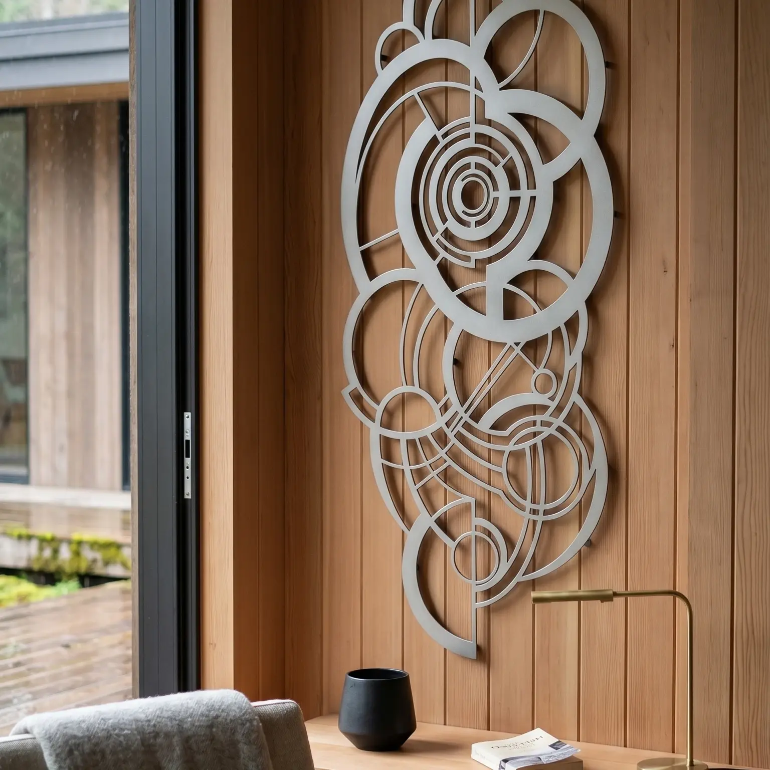 Geometric Abstract Metal Wall Art – Retro Orbit, Living Room Decor