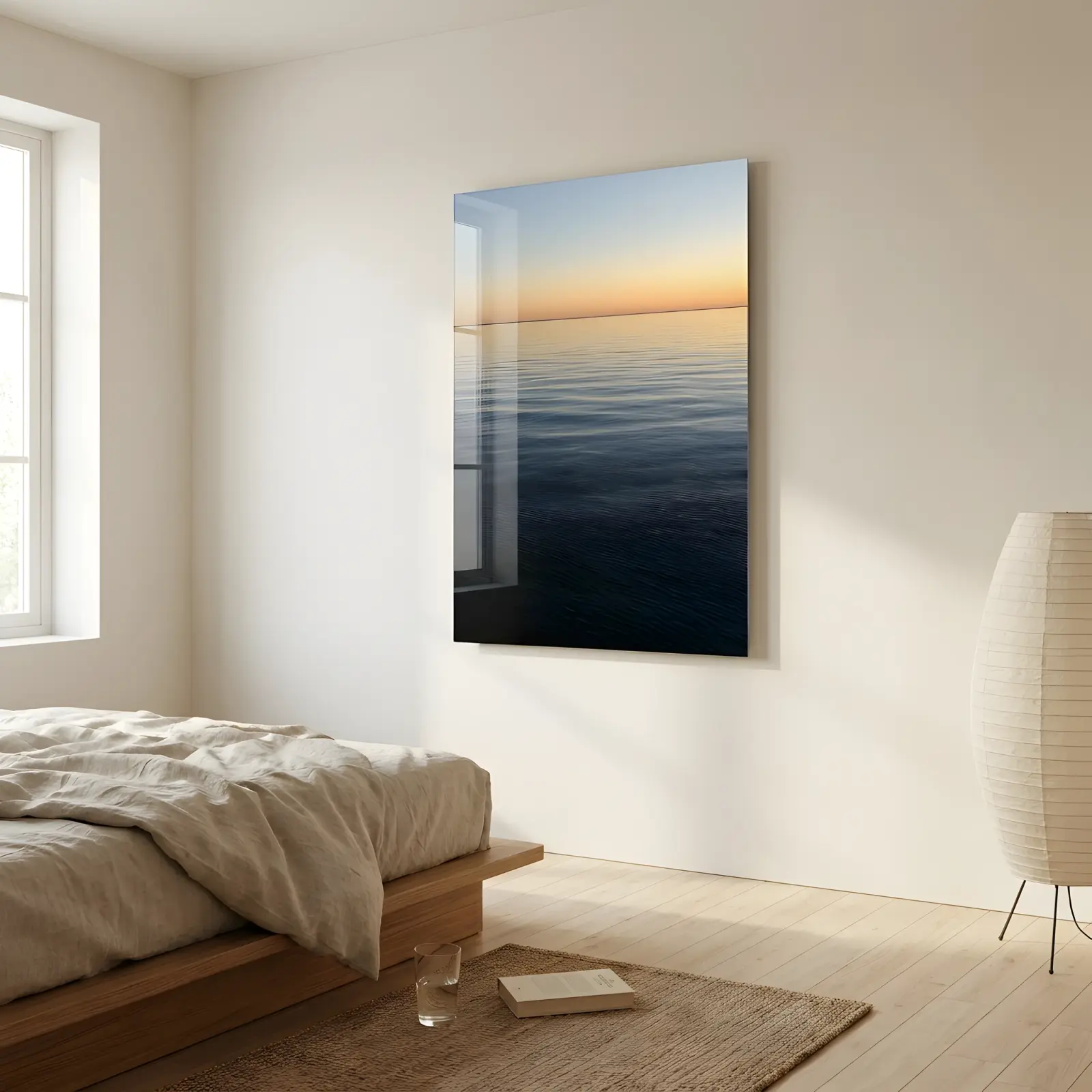 Calm Ocean Horizon Sunset Seascape | Glass Wall Art