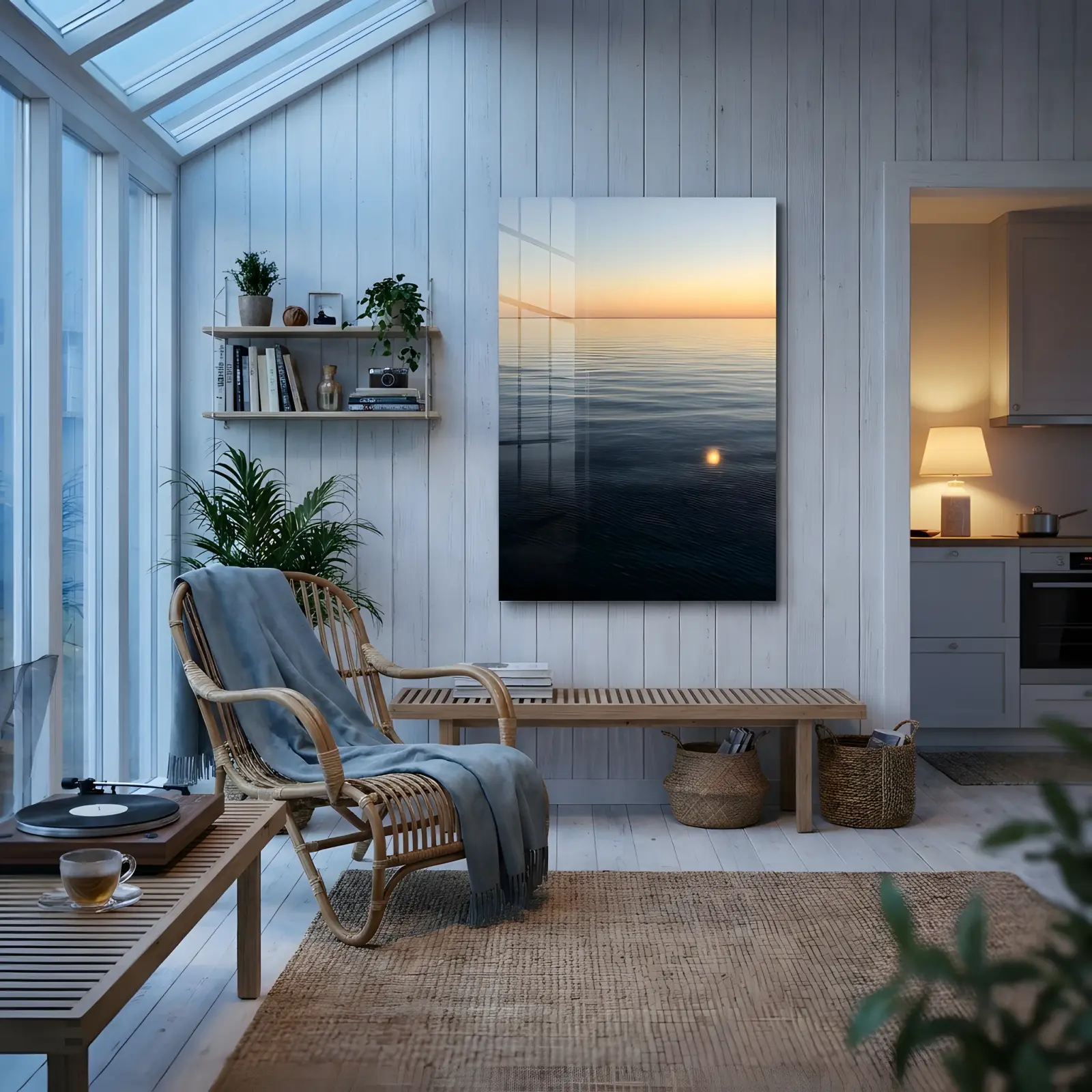 Calm Ocean Horizon Sunset Seascape | Glass Wall Art — 3