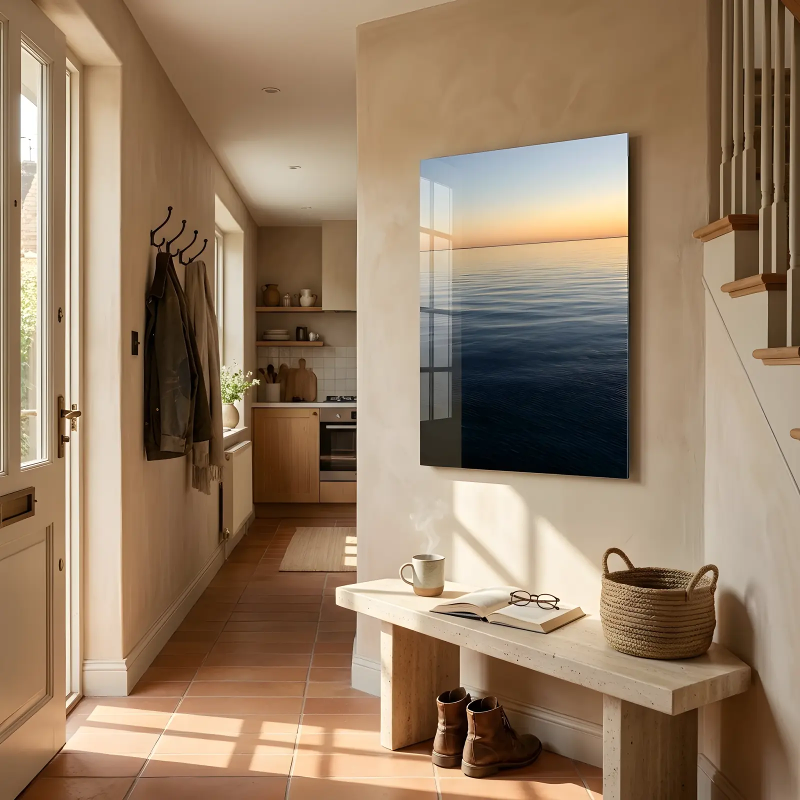 Calm Ocean Horizon Sunset Seascape | Glass Wall Art — 4