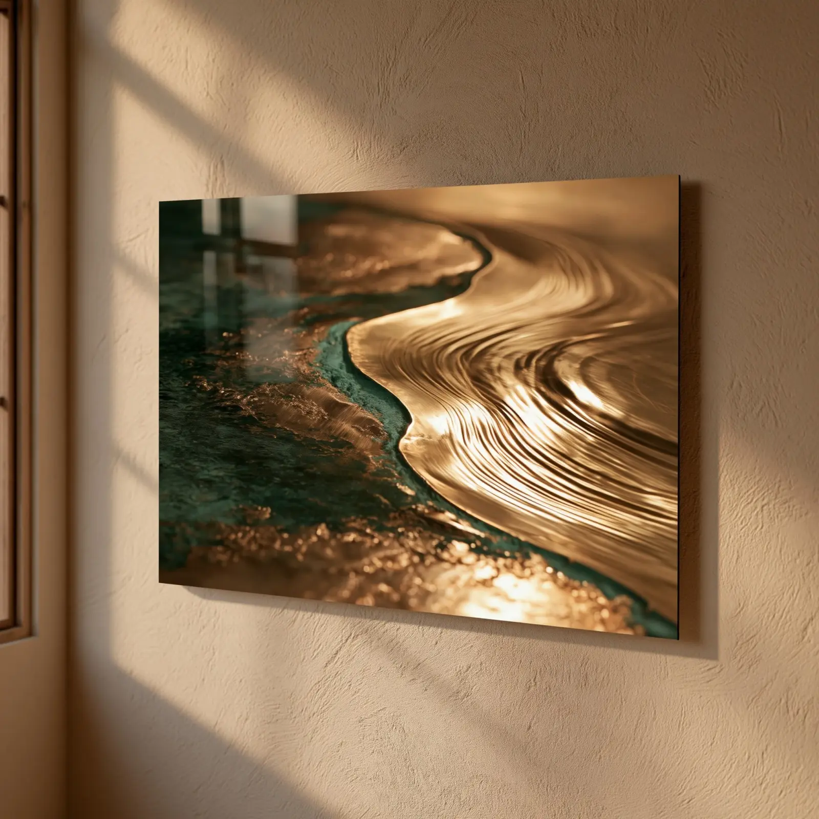 Liquid Gold River Abstract Teal Patina | Glass Wall Art