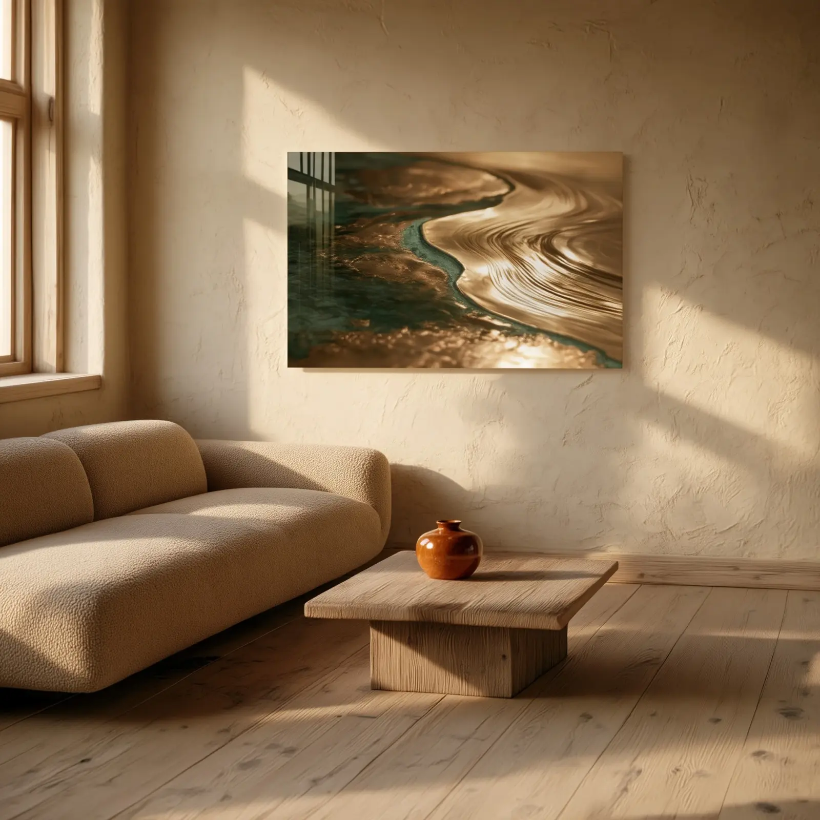 Liquid Gold River Abstract Teal Patina | Glass Wall Art — 2