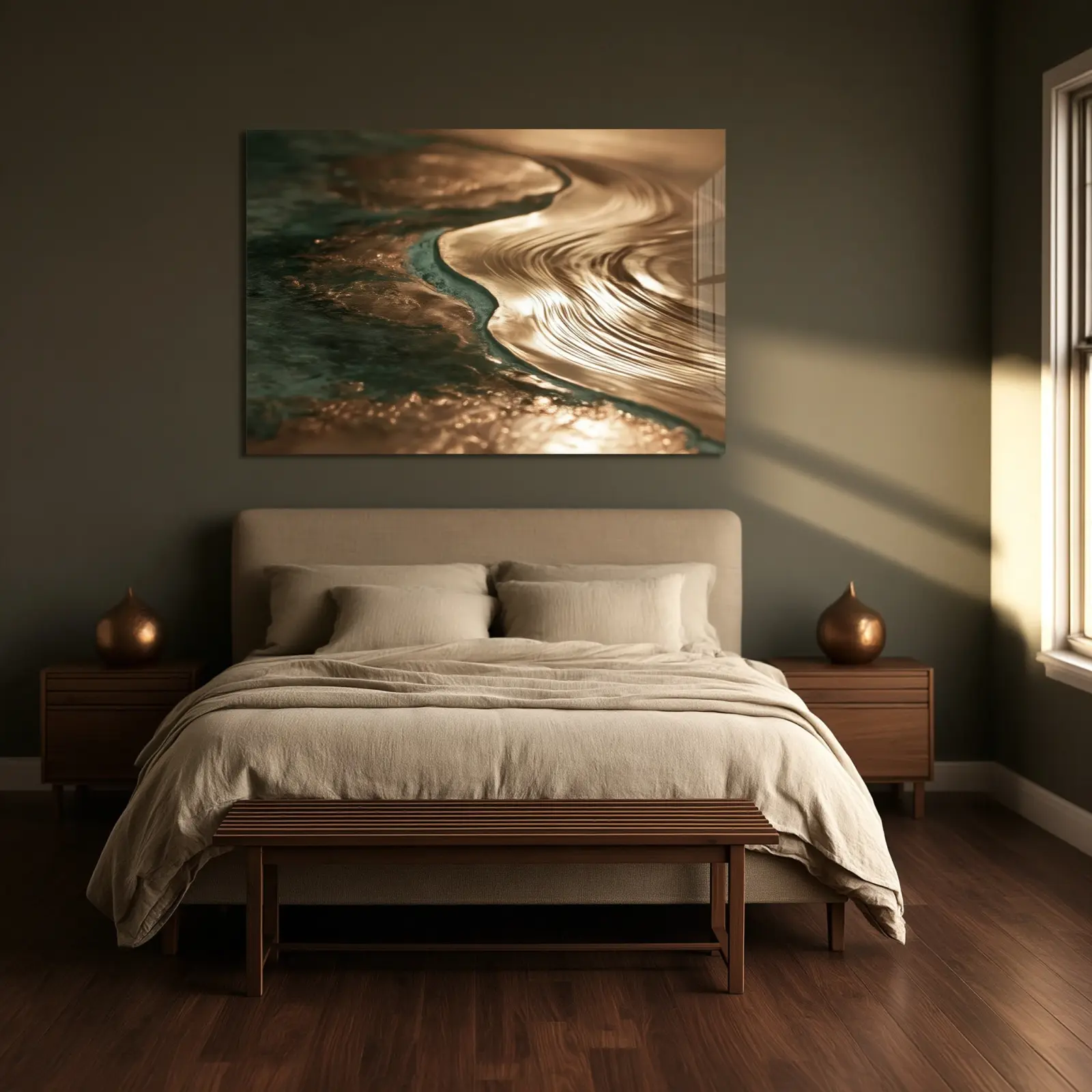 Liquid Gold River Abstract Teal Patina | Glass Wall Art — 3