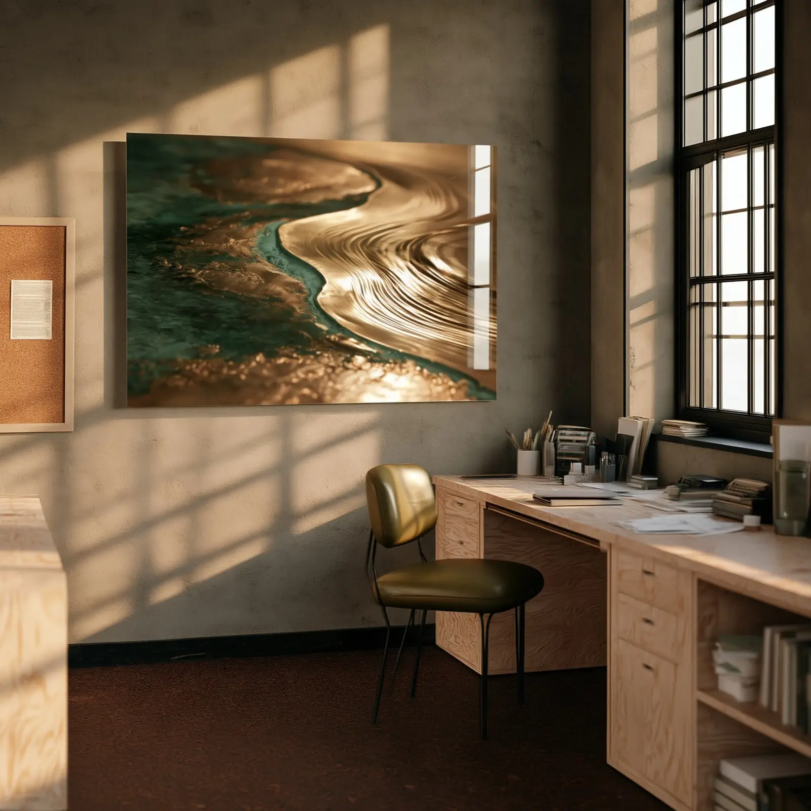 Liquid Gold River Abstract Teal Patina | Glass Wall Art — 4