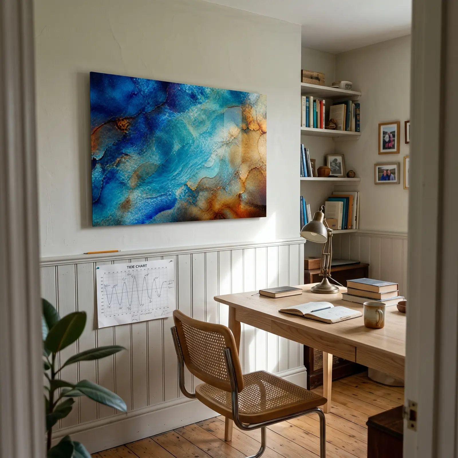 Ocean Blue Abstract Wall Art Copper Vein Texture | Glass Wall Art — 2