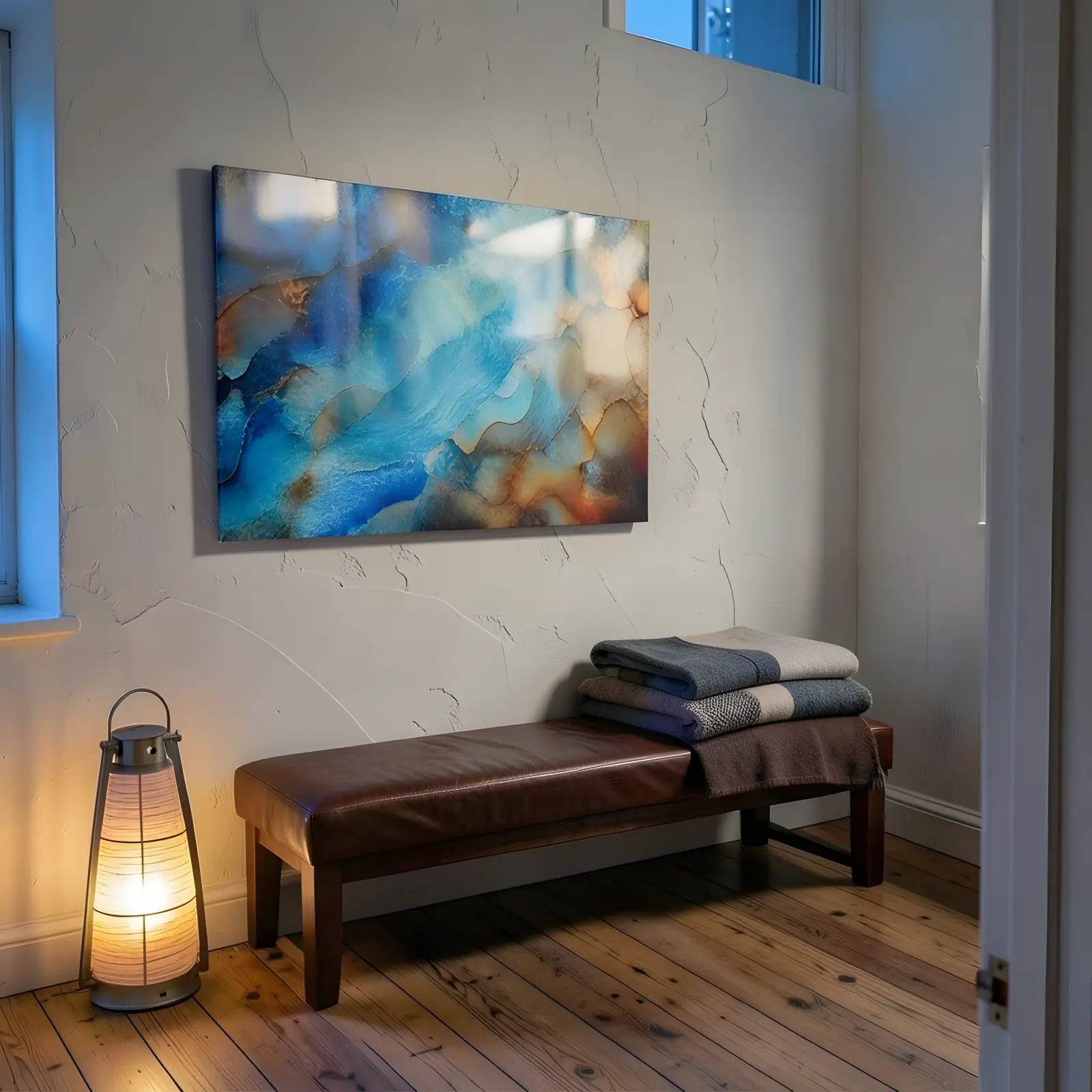 Ocean Blue Abstract Wall Art Copper Vein Texture | Glass Wall Art — 7