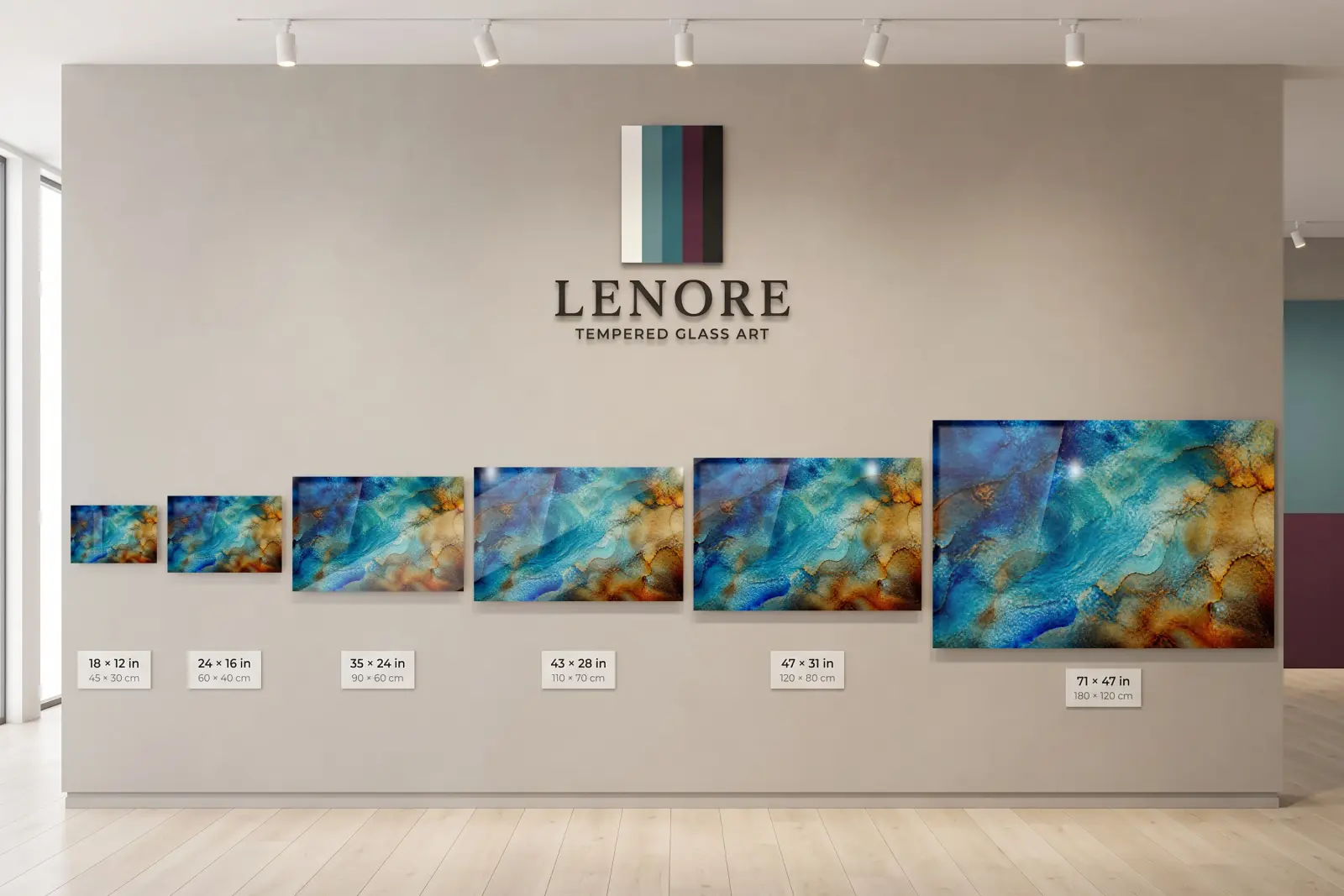 Ocean Blue Abstract Wall Art Copper Vein Texture | Glass Wall Art — 8