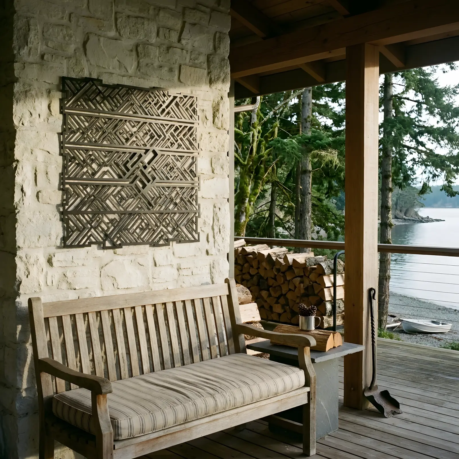 Woven Geometric Metal Wall Art Chevron Bands – Northwoods Weave, Lake House Decor — 6