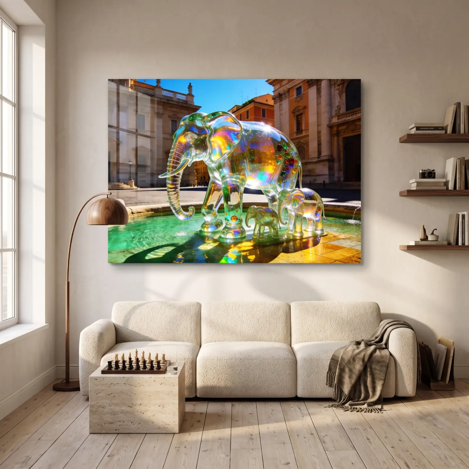Crystal Elephant Fountain Rome Piazza Scene | Glass Wall Art
