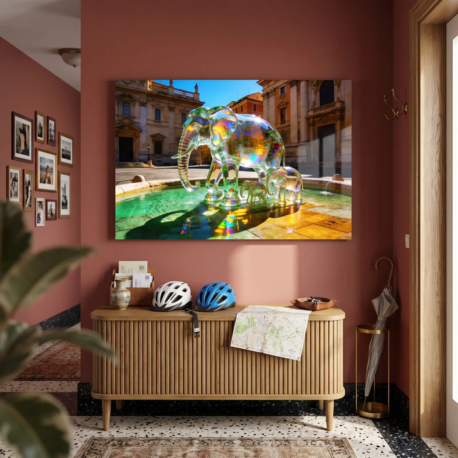 Crystal Elephant Fountain Rome Piazza Scene | Glass Wall Art — 2