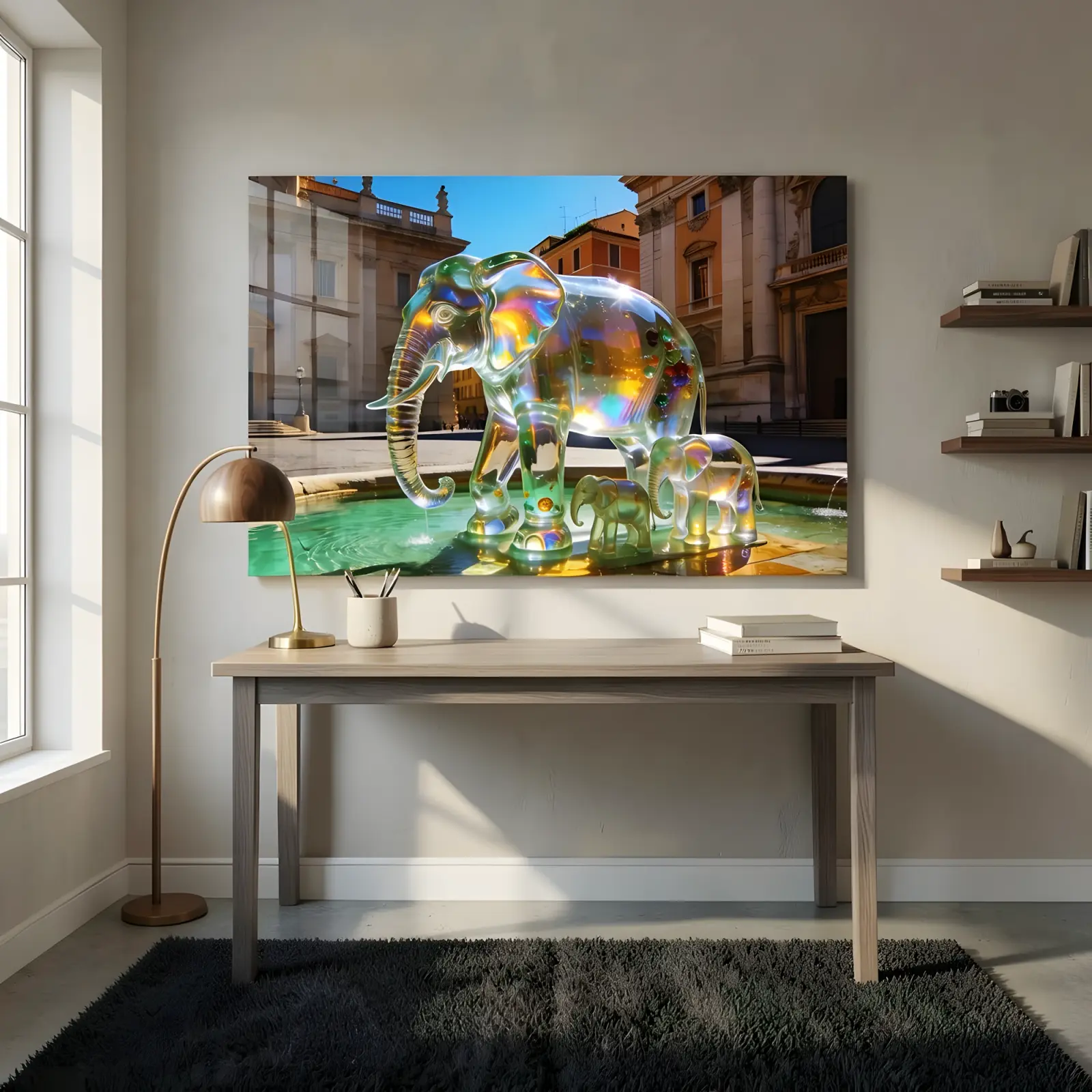 Crystal Elephant Fountain Rome Piazza Scene | Glass Wall Art — 4