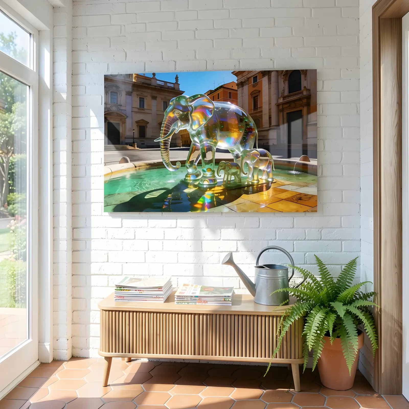 Crystal Elephant Fountain Rome Piazza Scene | Glass Wall Art — 6