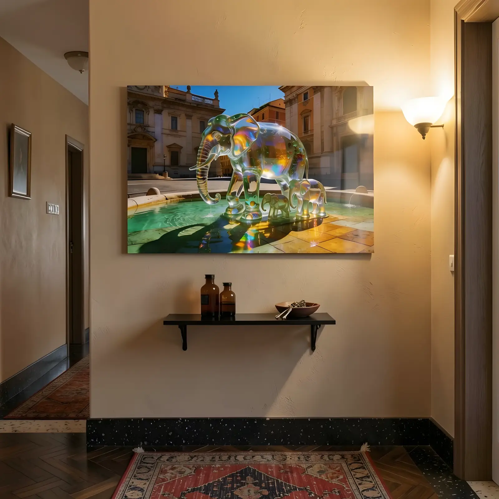 Crystal Elephant Fountain Rome Piazza Scene | Glass Wall Art — 7