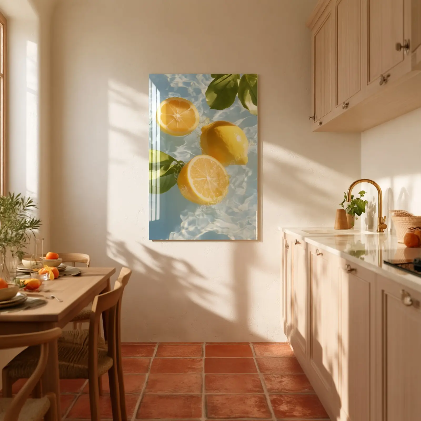 Lemon Citrus Wall Art Fresh Water Blue Kitchen | Glass Wall Art — 2