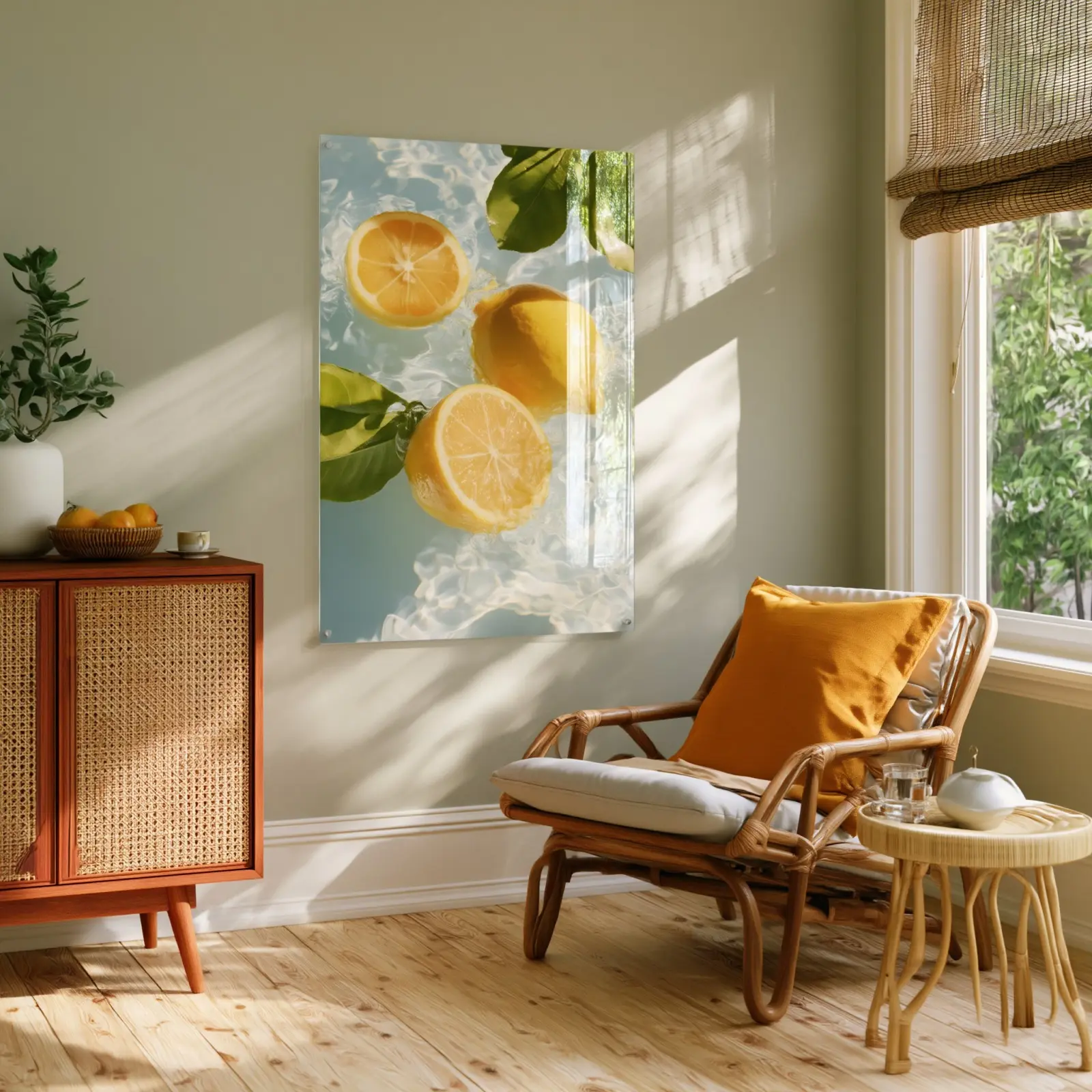 Lemon Citrus Wall Art Fresh Water Blue Kitchen | Glass Wall Art — 3