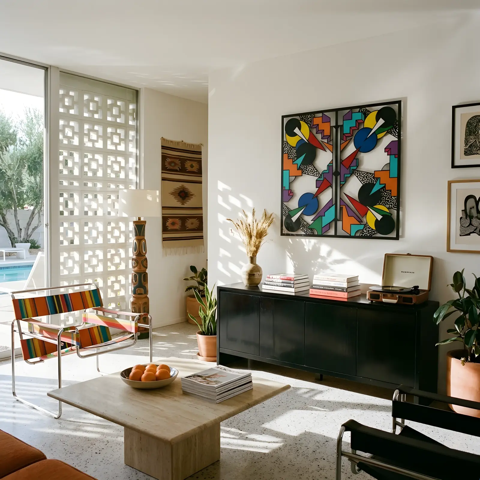 Memphis Style Metal Wall Art Geometric Diptych – Color Riot, Living Room Decor