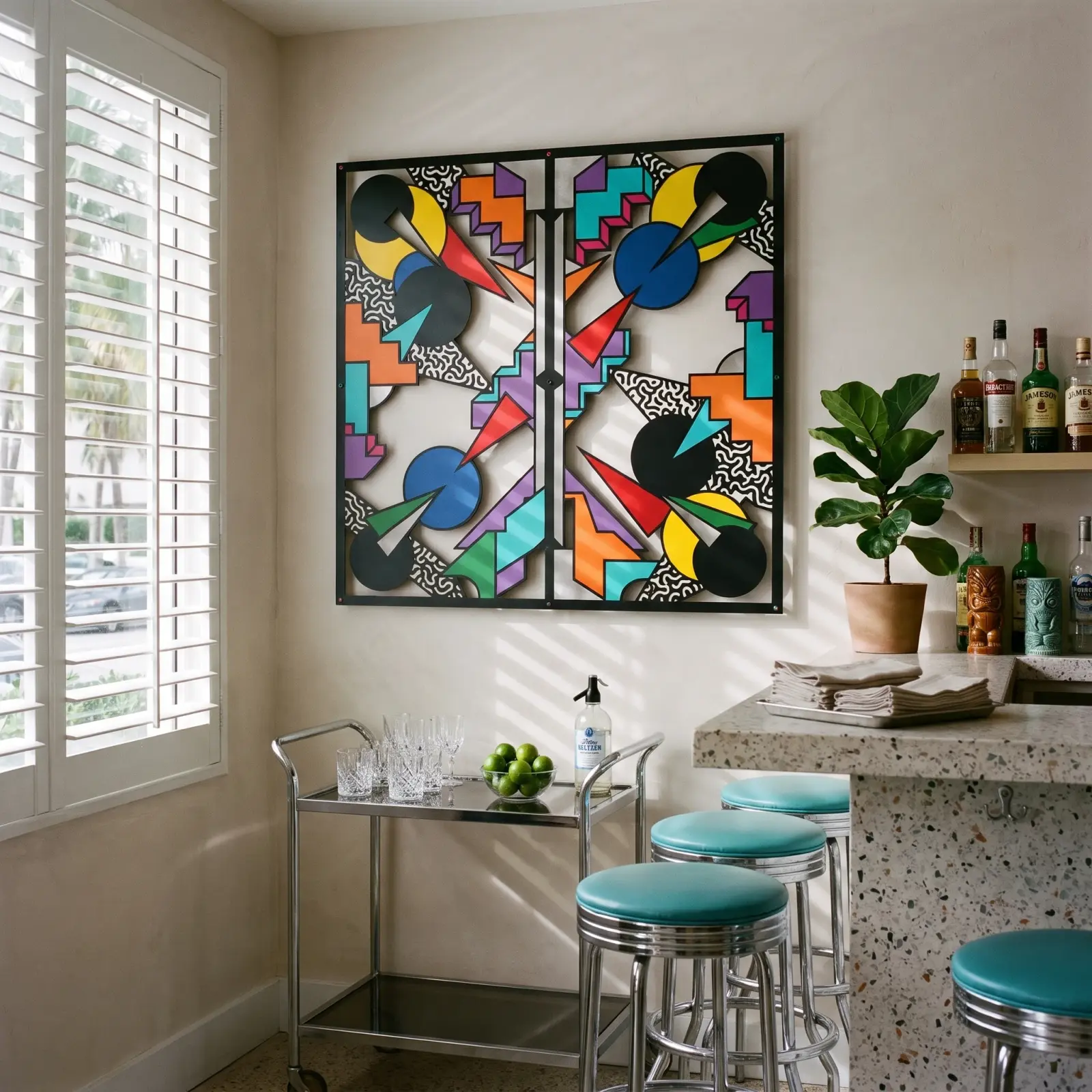 Memphis Style Metal Wall Art Geometric Diptych – Color Riot, Living Room Decor — 2