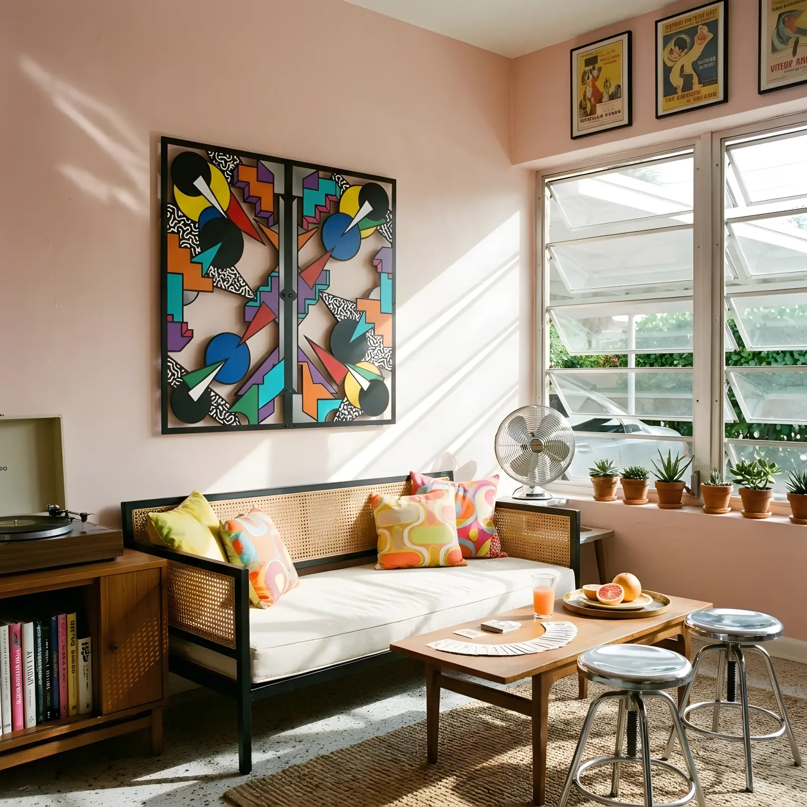 Memphis Style Metal Wall Art Geometric Diptych – Color Riot, Living Room Decor — 7