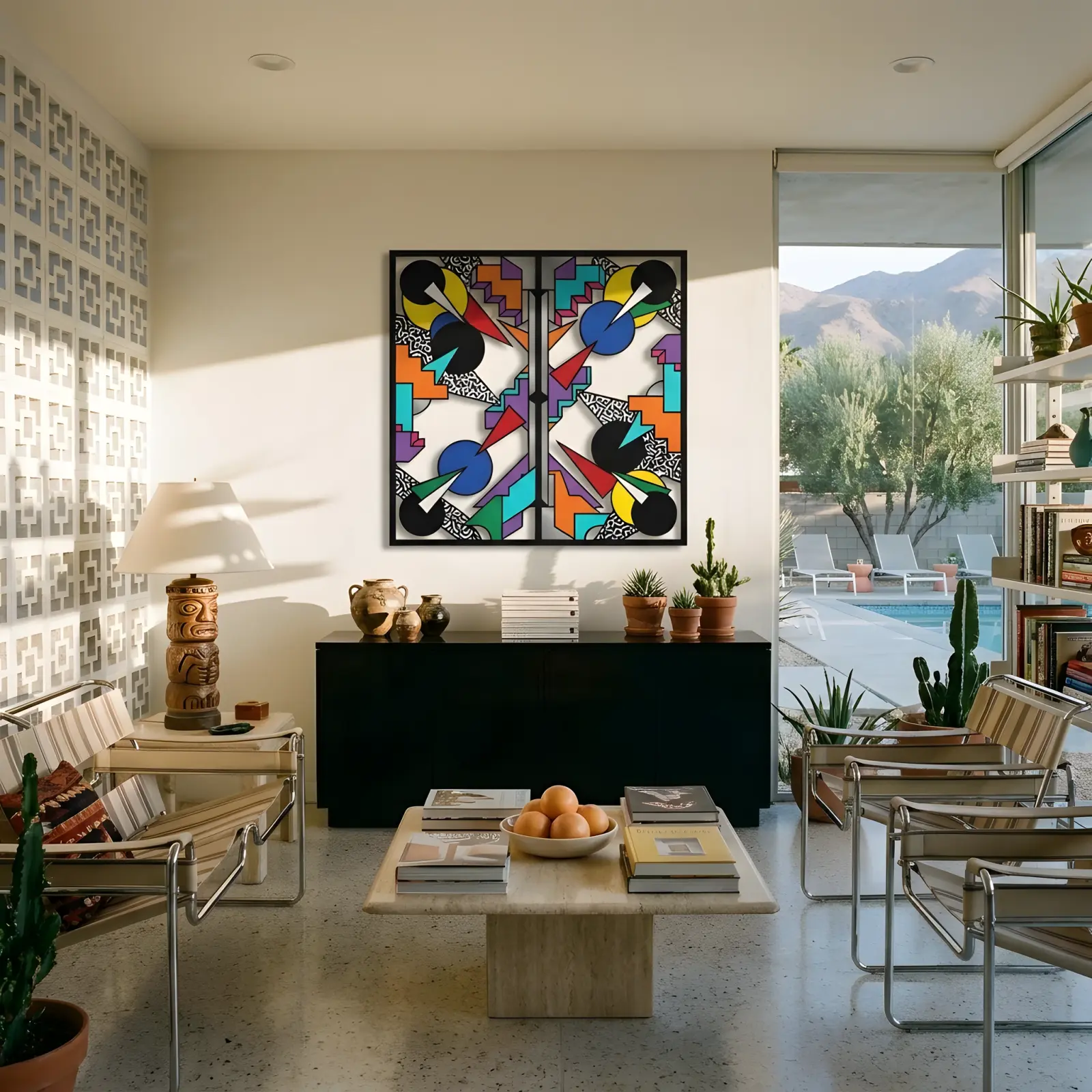 Memphis Style Metal Wall Art Geometric Diptych – Color Riot, Living Room Decor — 8