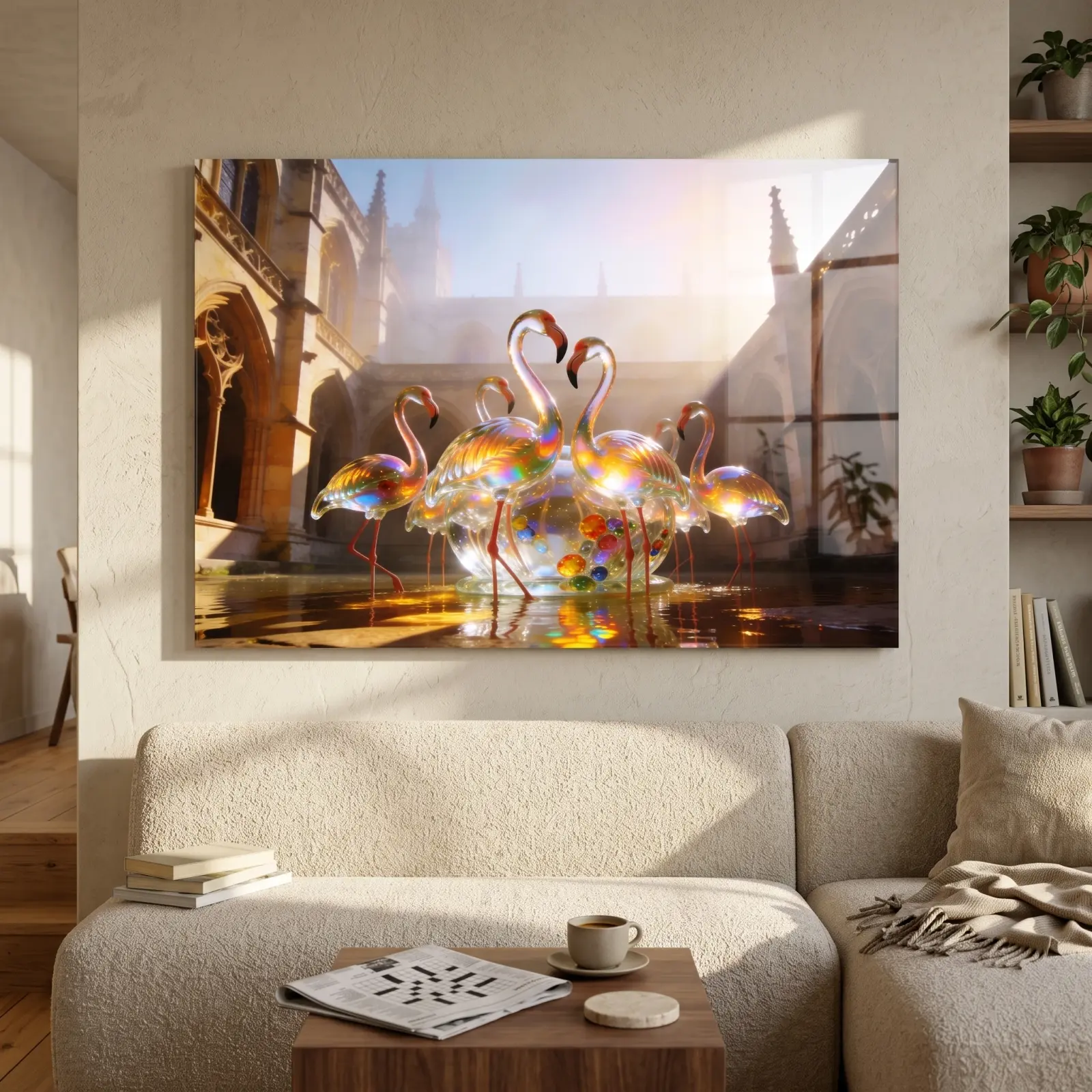 Crystal Flamingo Wall Art Iridescent Birds | Glass Wall Art