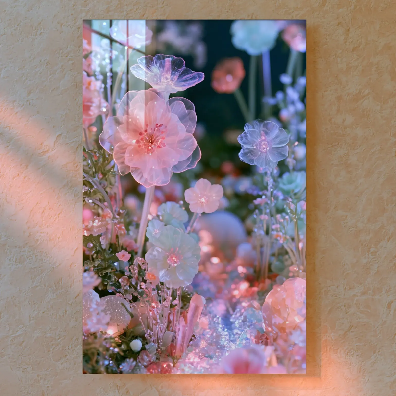 Crystal Flower Garden Pastel Luminous Botanical | Tempered Glass Print