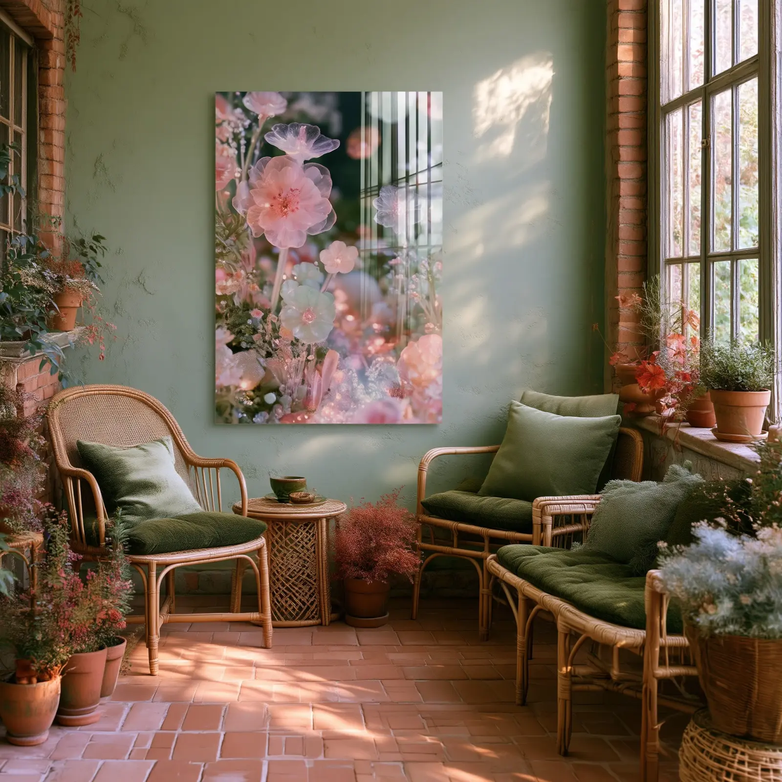Crystal Flower Garden Pastel Luminous Botanical | Tempered Glass Print — 3