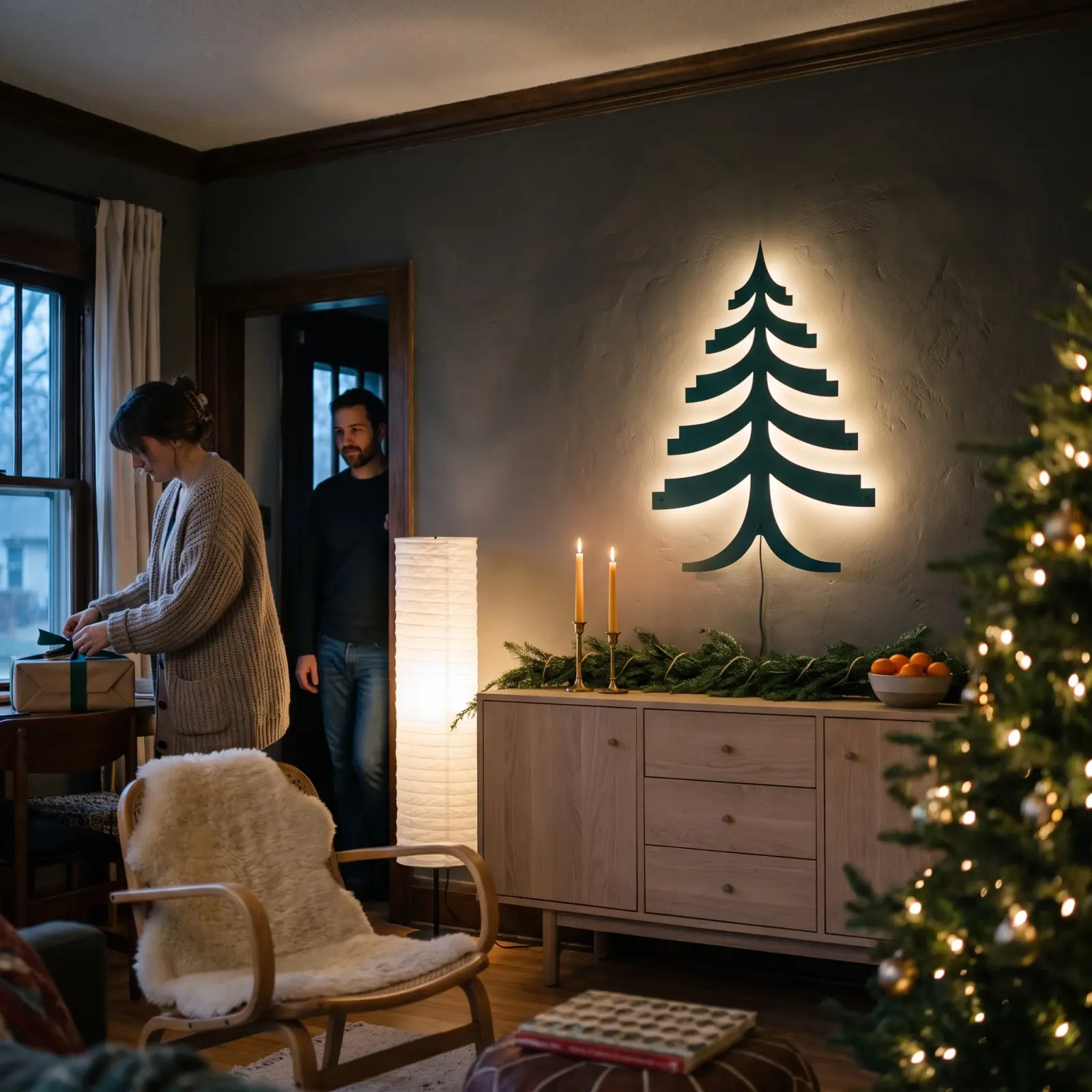 Christmas Tree Metal LED Wall Art Backlit – Nordic Hush, Living Room Holiday Decor