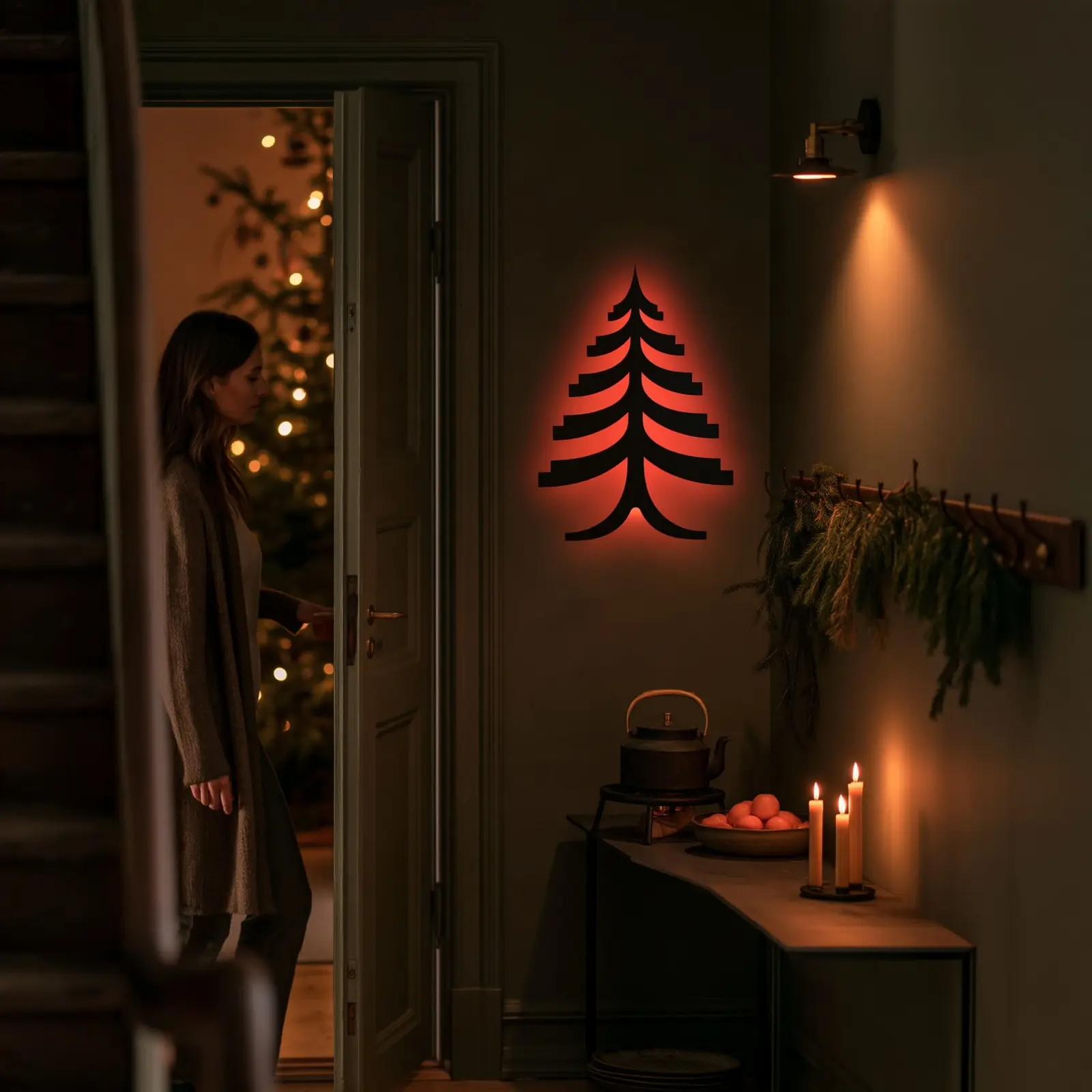 Christmas Tree Metal LED Wall Art Backlit – Nordic Hush, Living Room Holiday Decor — 5