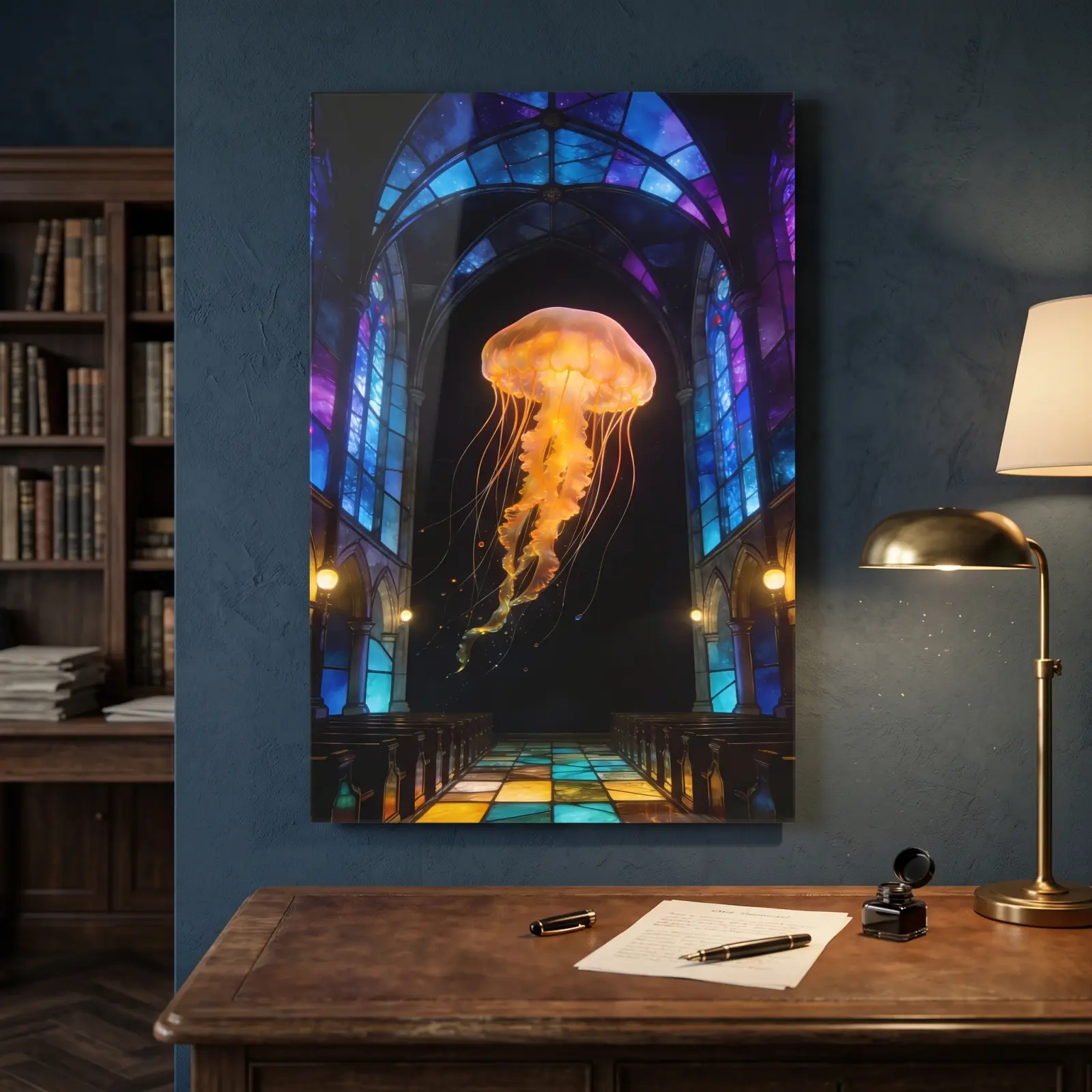 Jellyfish Cathedral Gothic Stained Glass Design | Glass Wall Art