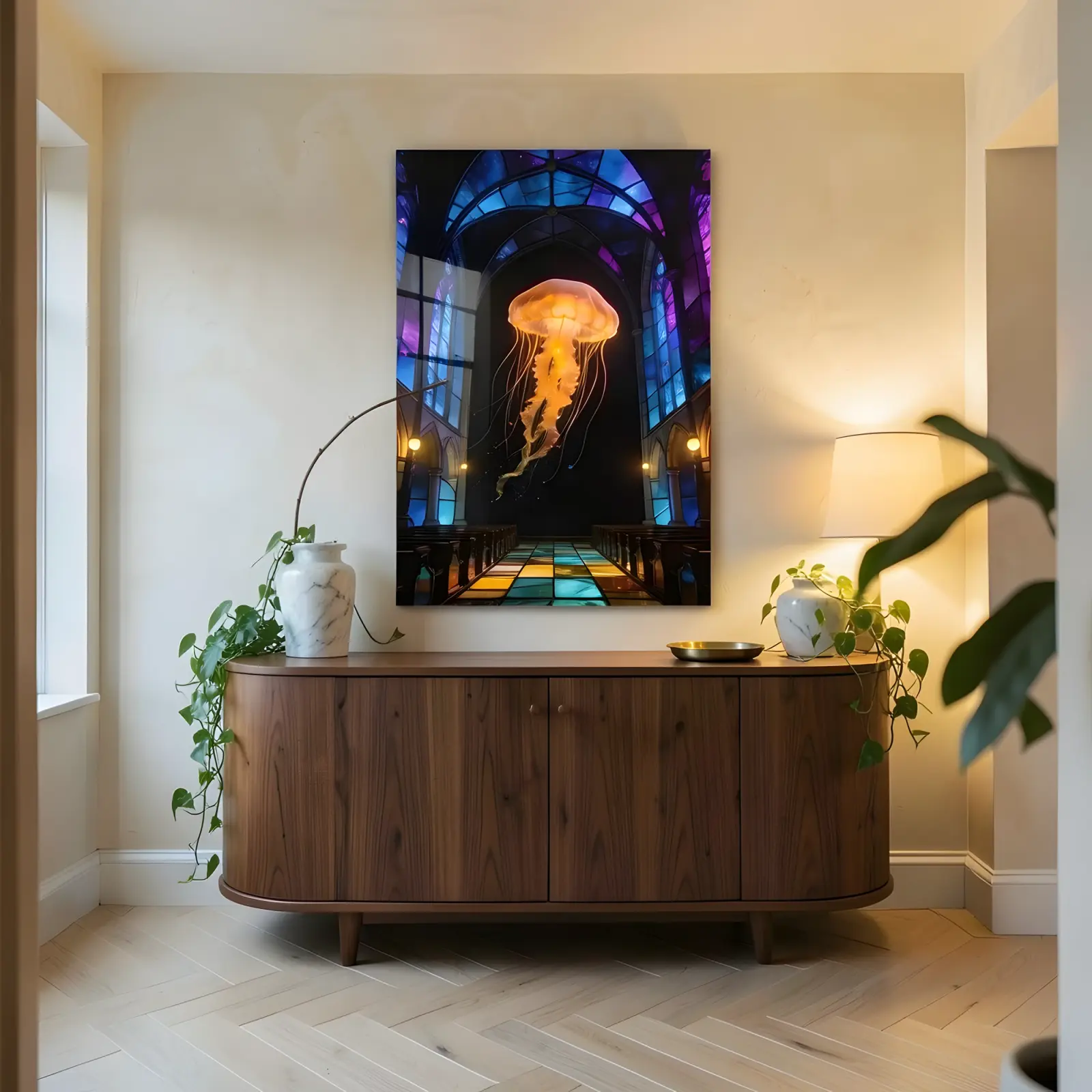 Jellyfish Cathedral Gothic Stained Glass Design | Glass Wall Art — 7
