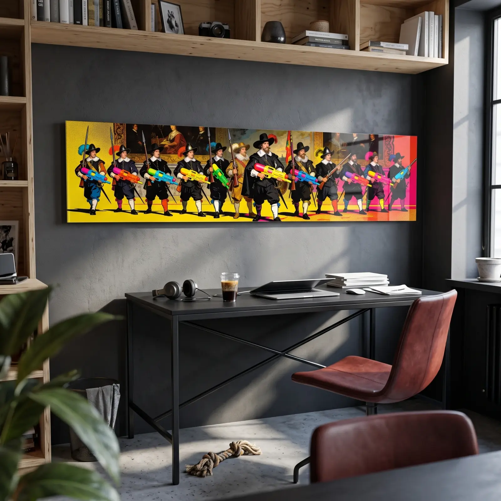 Pop Art Musketeers Water Gun Panorama | Glass Wall Art — 2