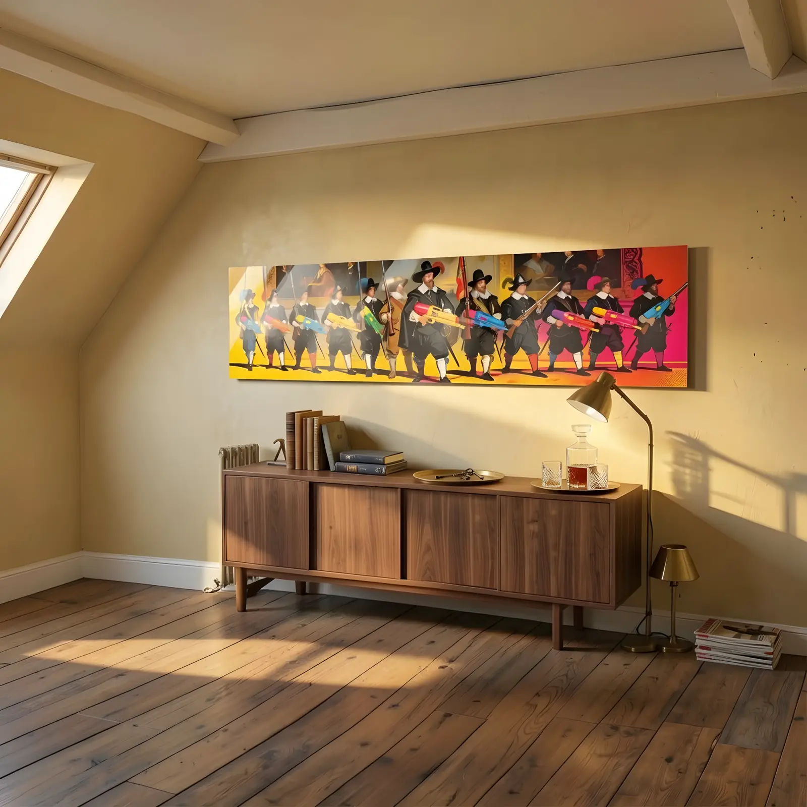 Pop Art Musketeers Water Gun Panorama | Glass Wall Art — 4