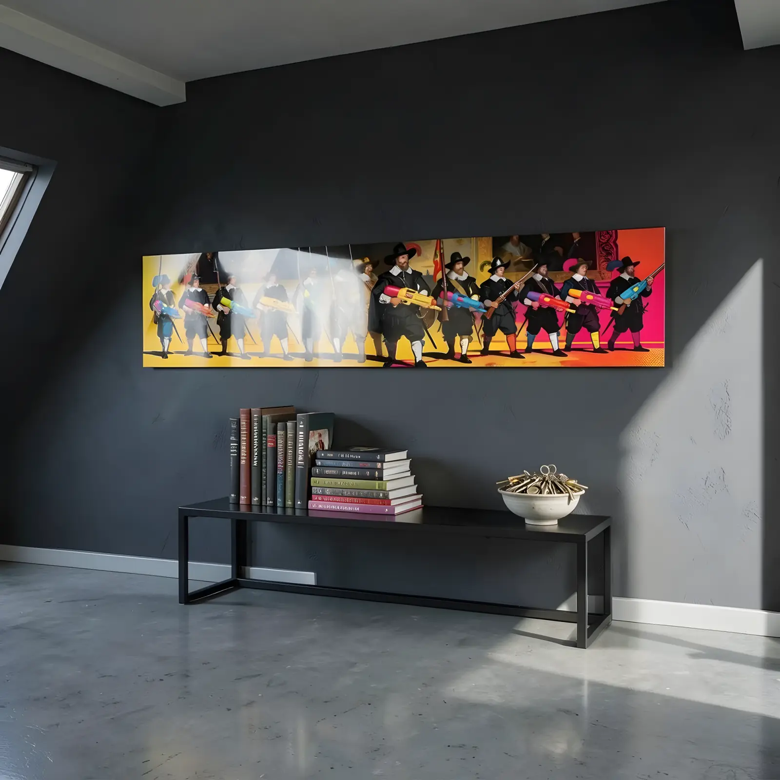Pop Art Musketeers Water Gun Panorama | Glass Wall Art — 5