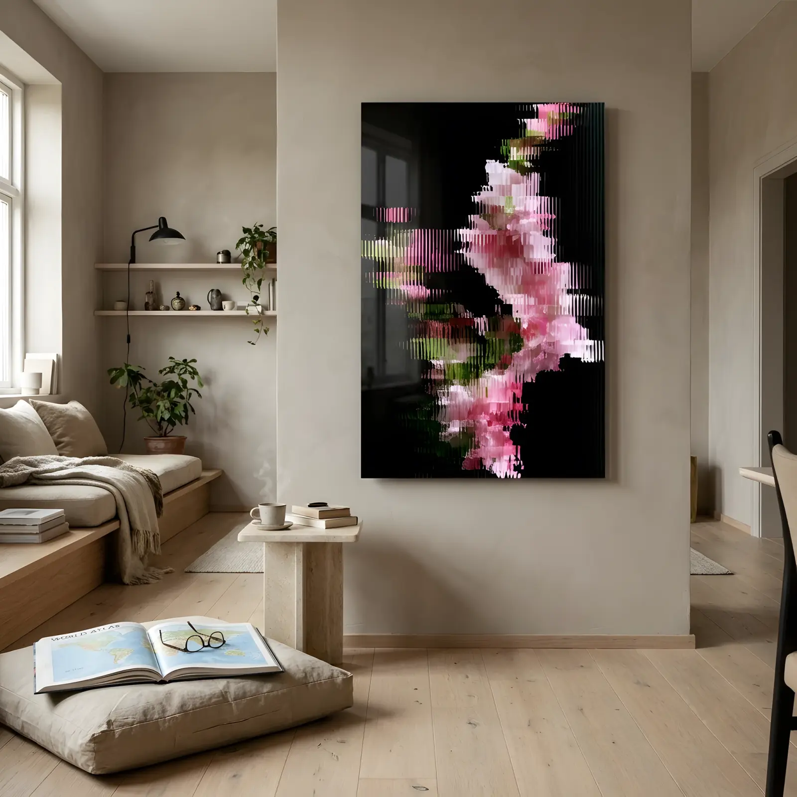 Pink Peony Glitch Art Vertical Floral | Glass Wall Art