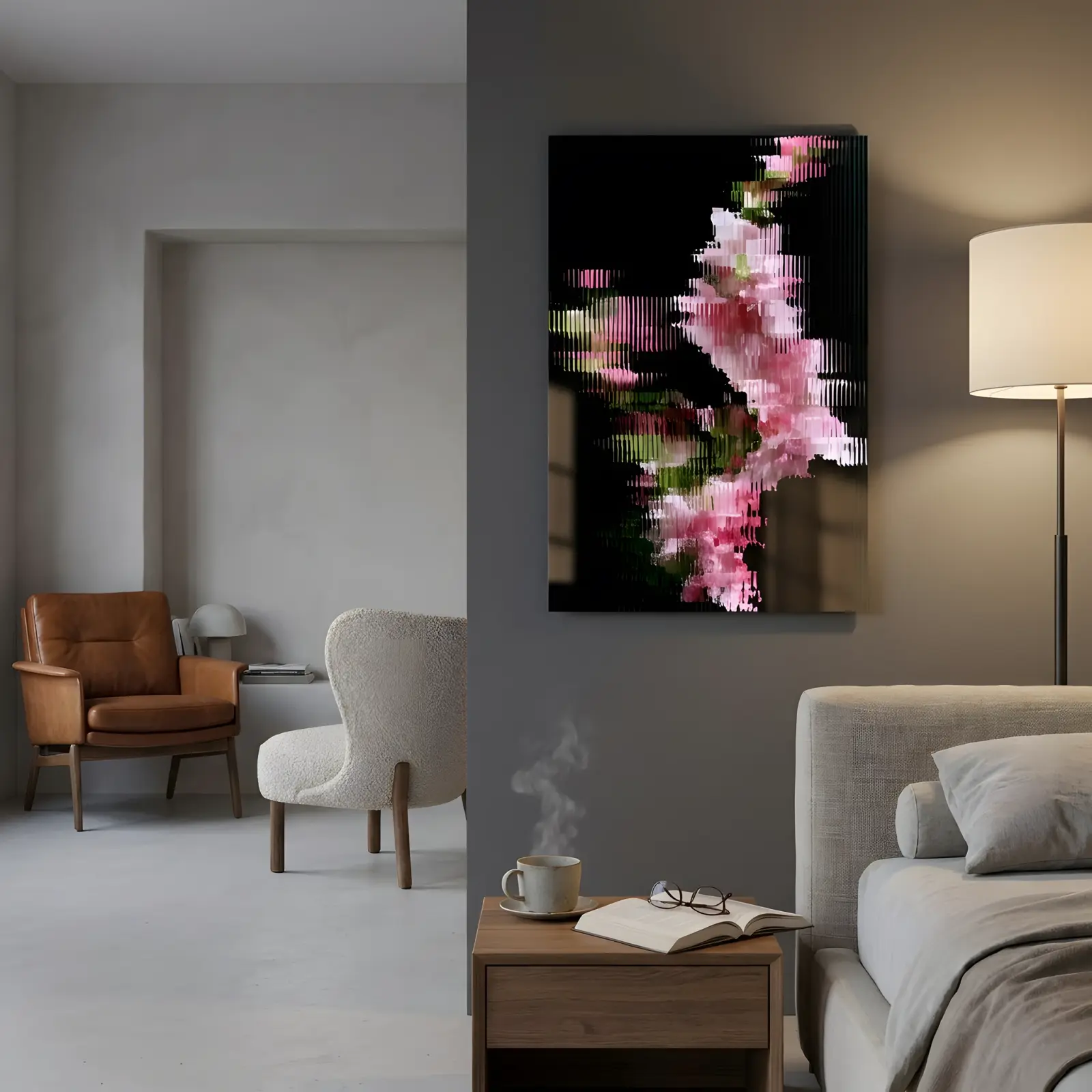 Pink Peony Glitch Art Vertical Floral | Glass Wall Art — 3