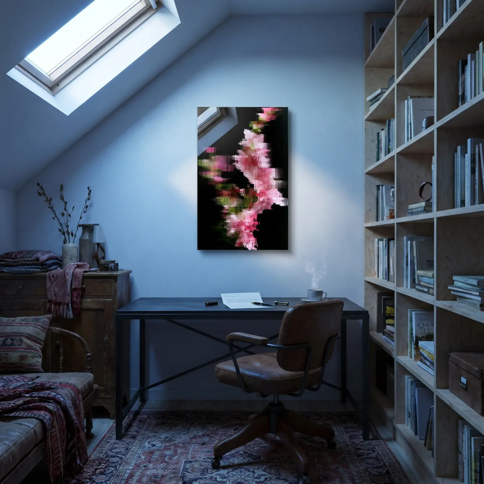 Pink Peony Glitch Art Vertical Floral | Glass Wall Art — 4