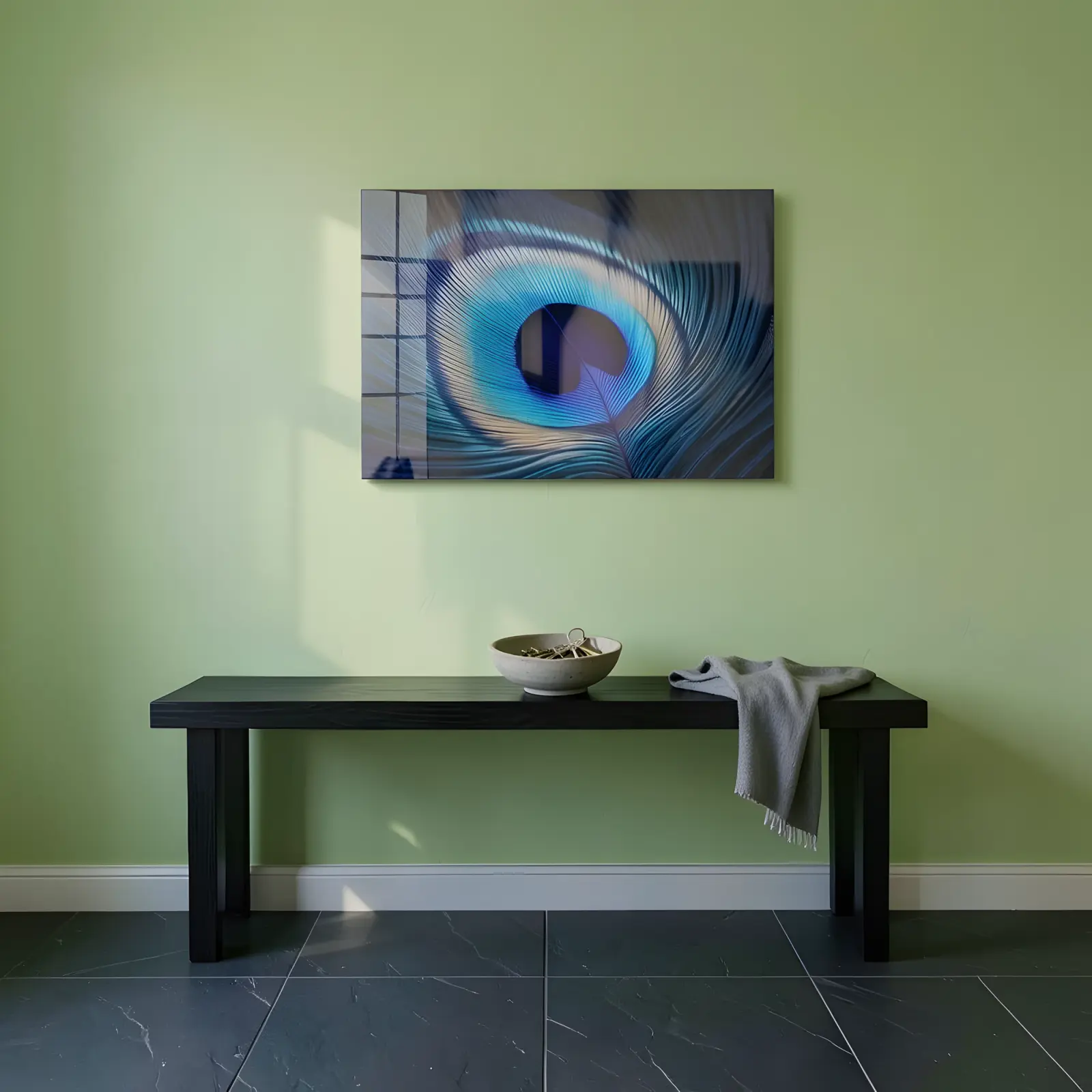 Peacock Feather Wall Art Sapphire Blue Macro Plume | Glass Wall Art — 4