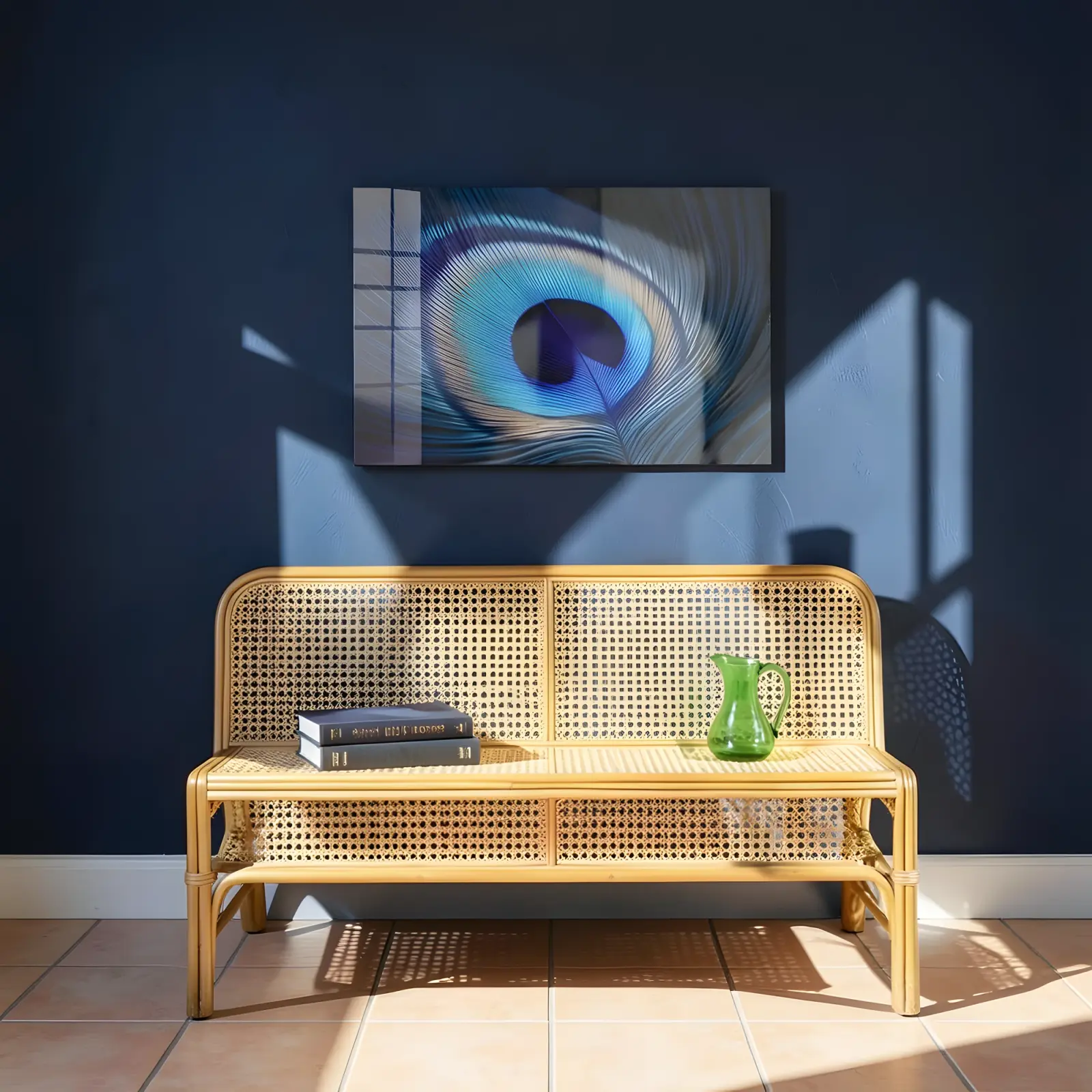 Peacock Feather Wall Art Sapphire Blue Macro Plume | Glass Wall Art — 5