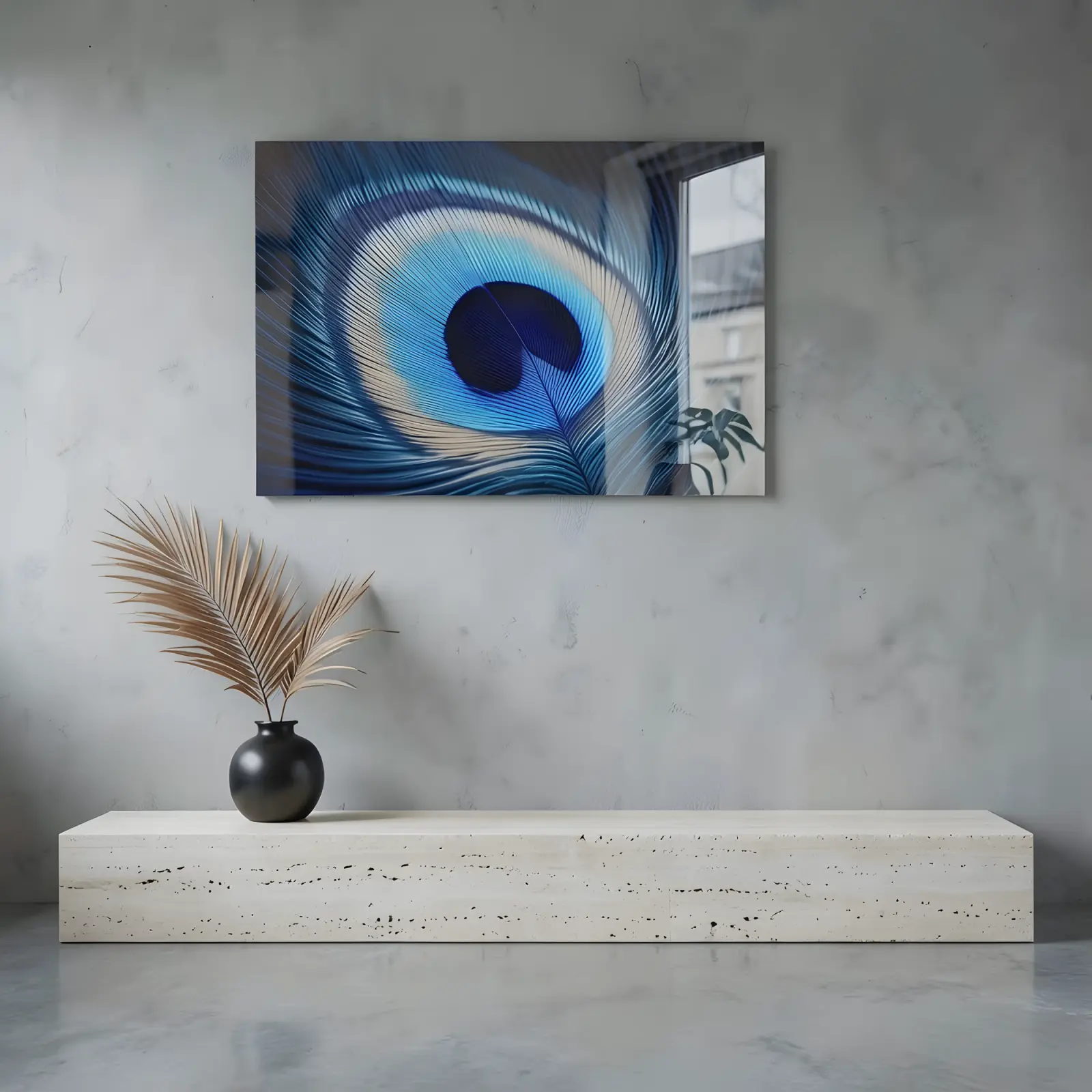 Peacock Feather Wall Art Sapphire Blue Macro Plume | Glass Wall Art — 7