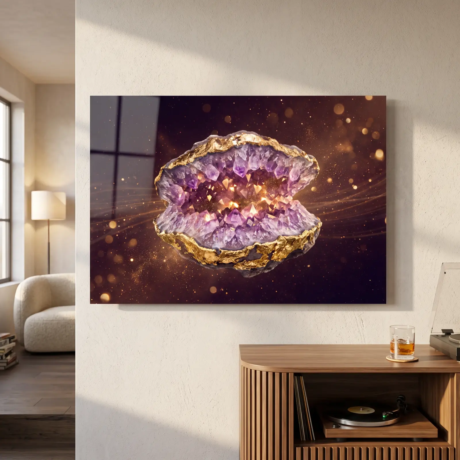 Amethyst Geode Wall Art Gold Crystal Cave | Glass Wall Art
