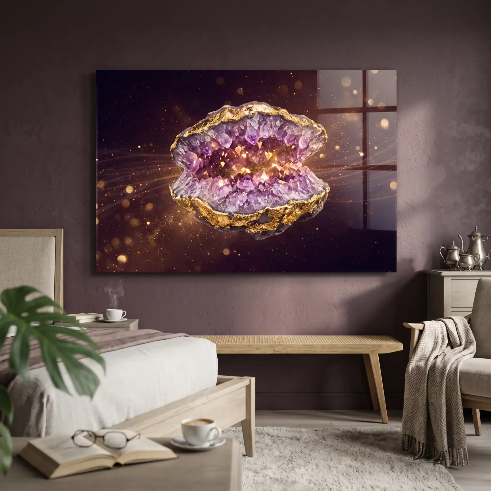 Amethyst Geode Wall Art Gold Crystal Cave | Glass Wall Art — 2