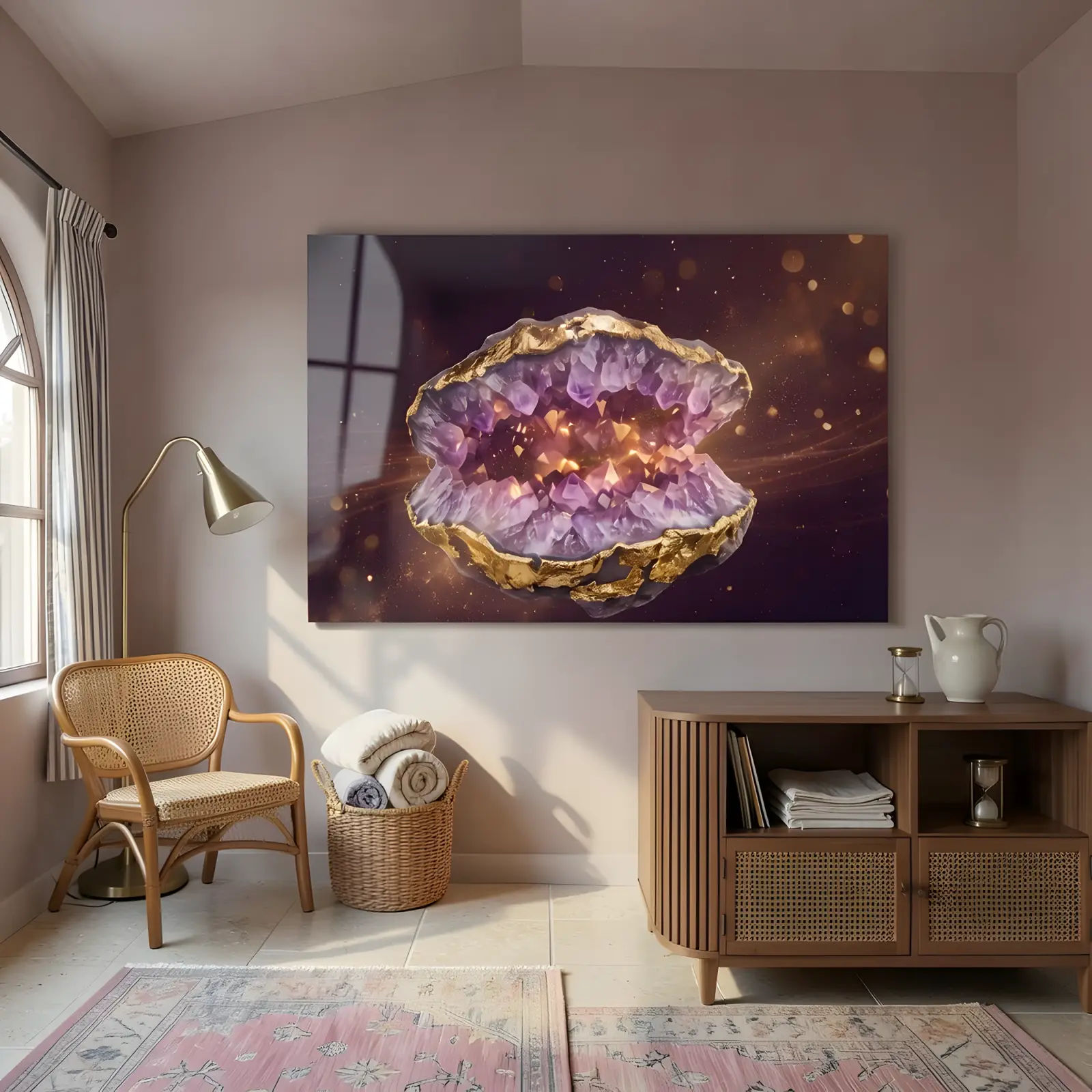 Amethyst Geode Wall Art Gold Crystal Cave | Glass Wall Art — 4