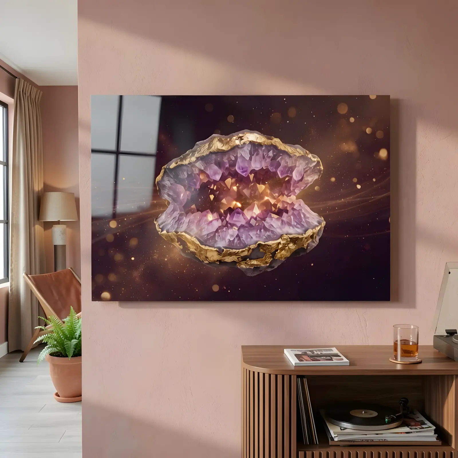 Amethyst Geode Wall Art Gold Crystal Cave | Glass Wall Art — 5