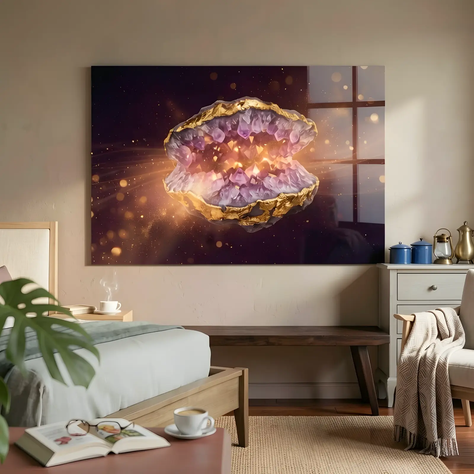 Amethyst Geode Wall Art Gold Crystal Cave | Glass Wall Art — 6
