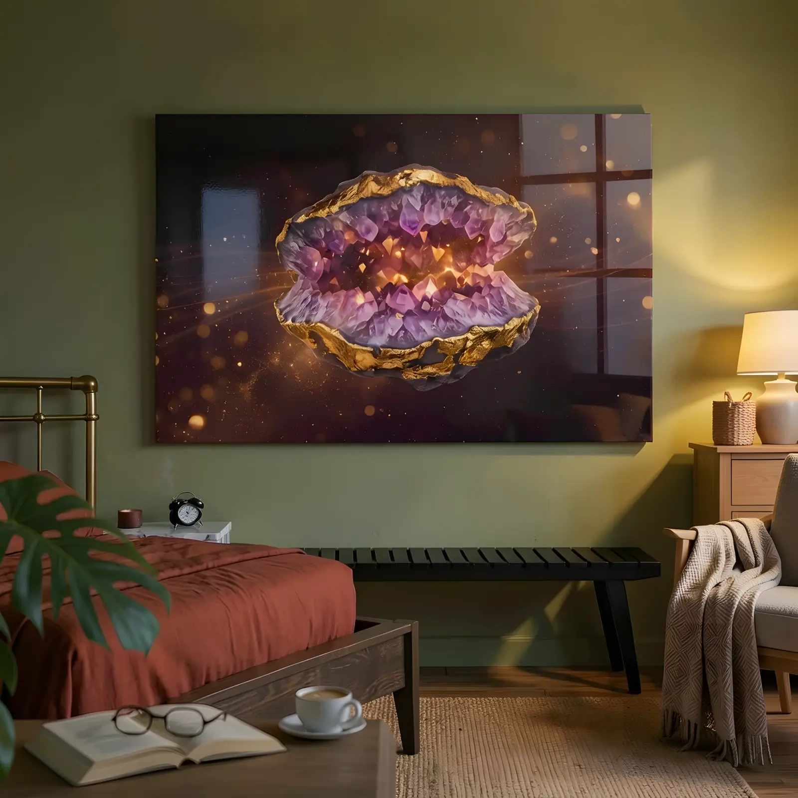 Amethyst Geode Wall Art Gold Crystal Cave | Glass Wall Art — 7